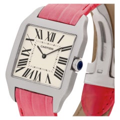 Cartier Santos Dumont in 18k White Gold on Pink Alligator Strap
