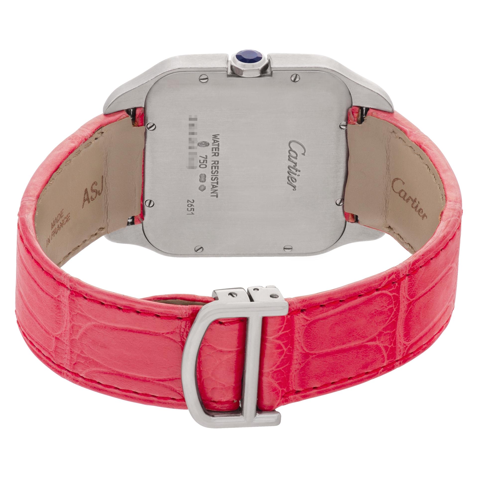 Modern Cartier Santos Dumont in 18k White Gold on Pink Alligator Strap