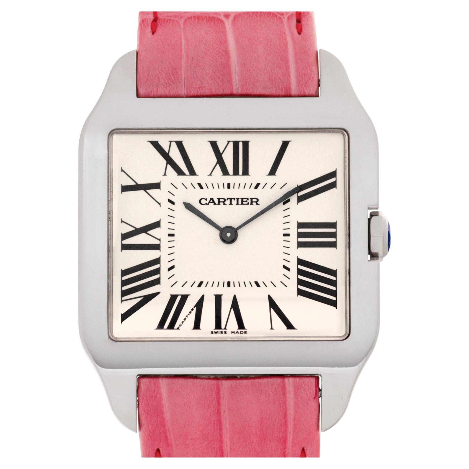 Cartier Santos Dumont in 18k White Gold on Pink Alligator Strap