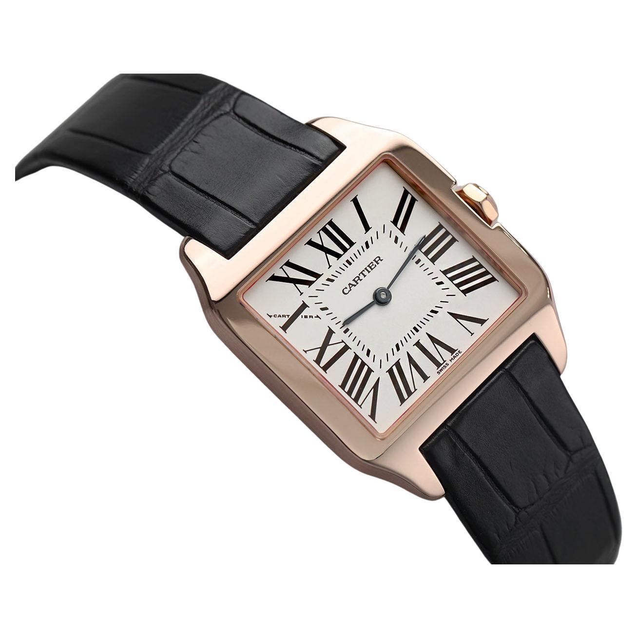 Cartier Montre Santos Dumont en or rose et quartz pour femmes avec bracelet en cuir W2009251 2788