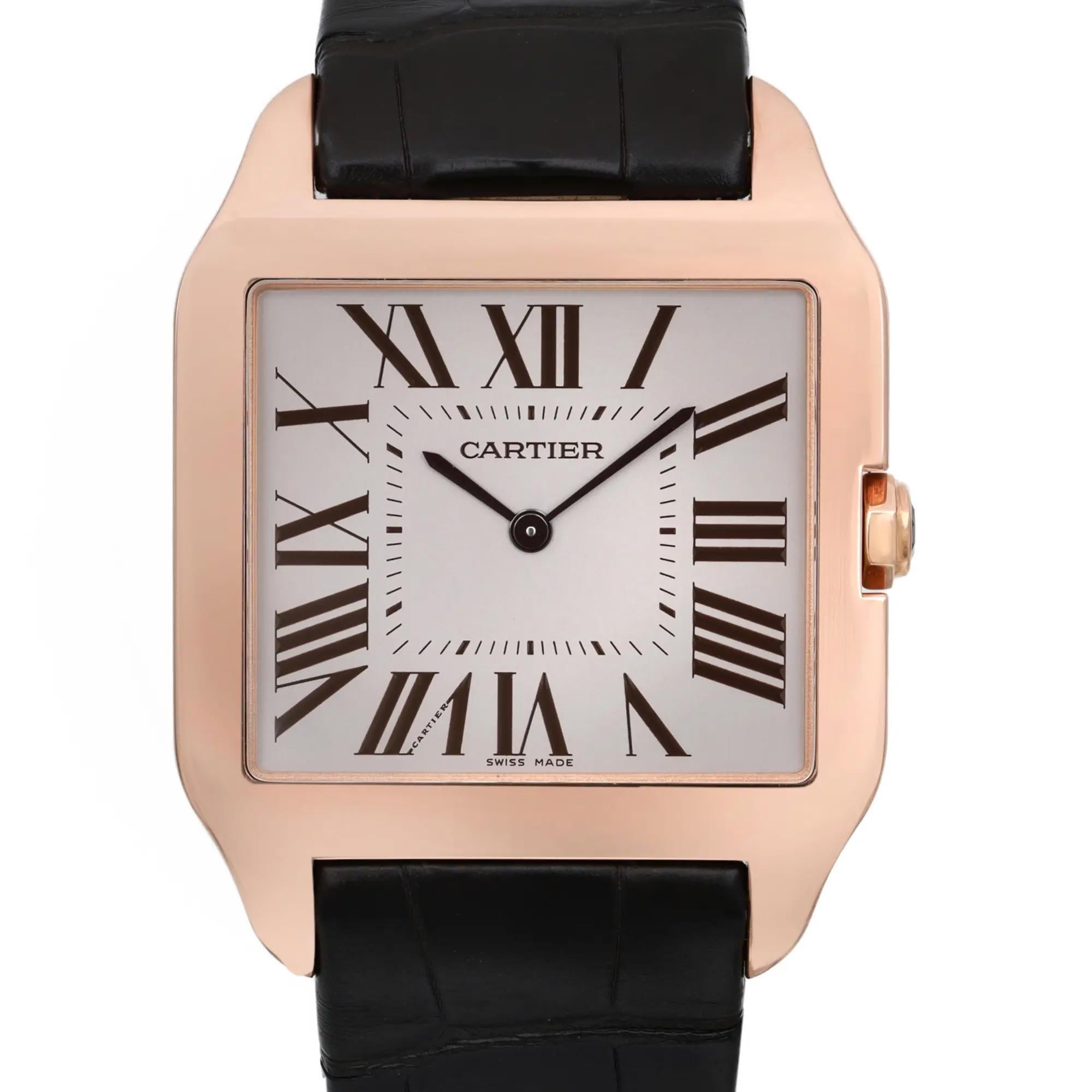 Pre-owned. Case size 44.5mm x 34.9mm Signs of wear on the inner side of the leather strap. No original box and papers. Comes with chronostore box.

General Information:
Brand: Cartier
Model: Cartier Santos
Model Number: 2650
Type: Wristwatch
Style: