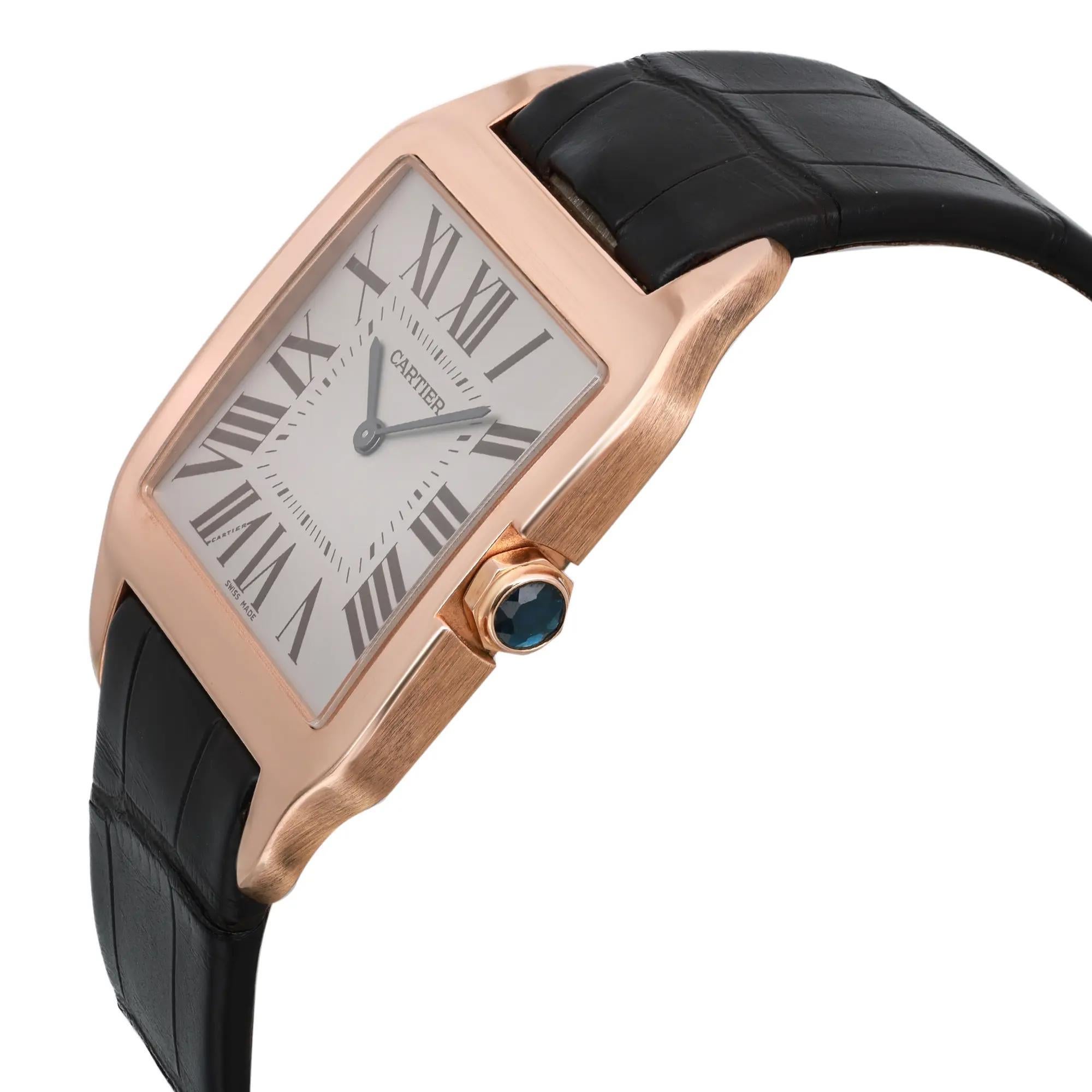 Cartier Santos Dumont Large 18K Rose Gold Gray Dial Mens Watch W2006951 In Good Condition For Sale In New York, NY