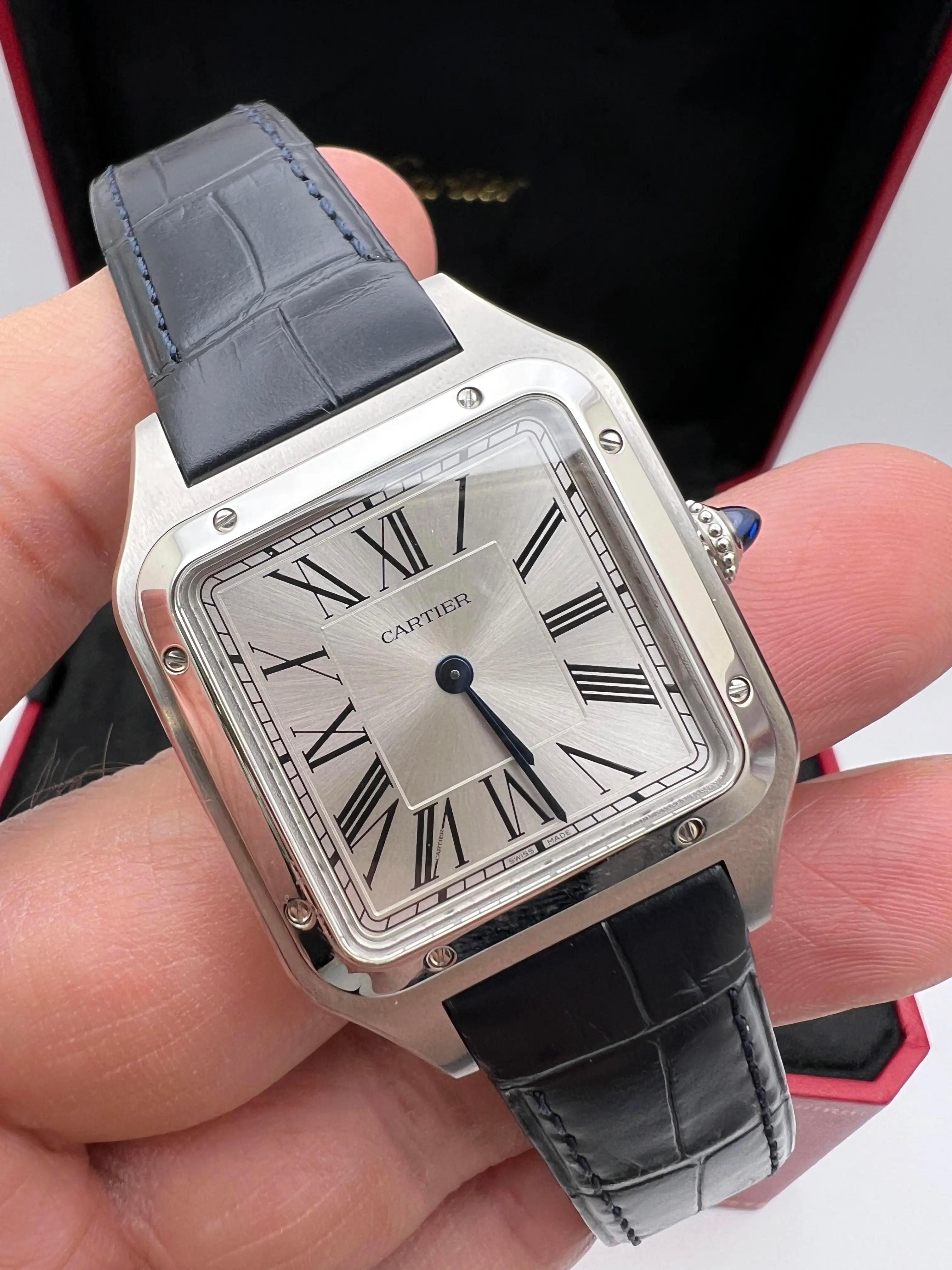 Cartier Santos Dumont Large 31.4mm x 43.5mm WSSA0022 Silver Dial Box Papers For Sale 6