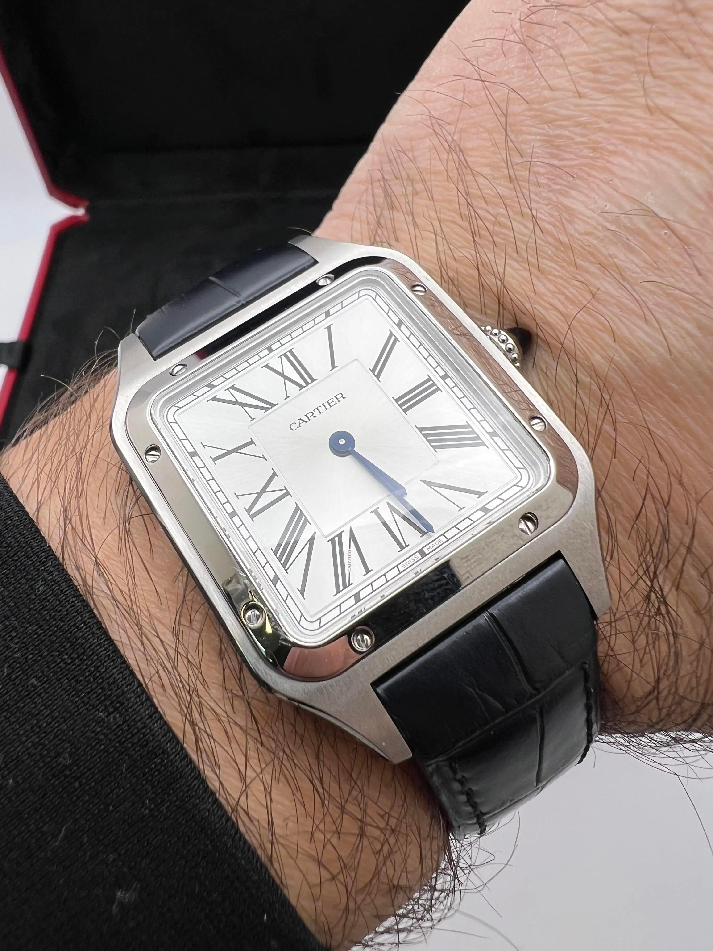 Cartier Santos Dumont Large 31.4mm x 43.5mm WSSA0022 Silver Dial Box Papers For Sale 2