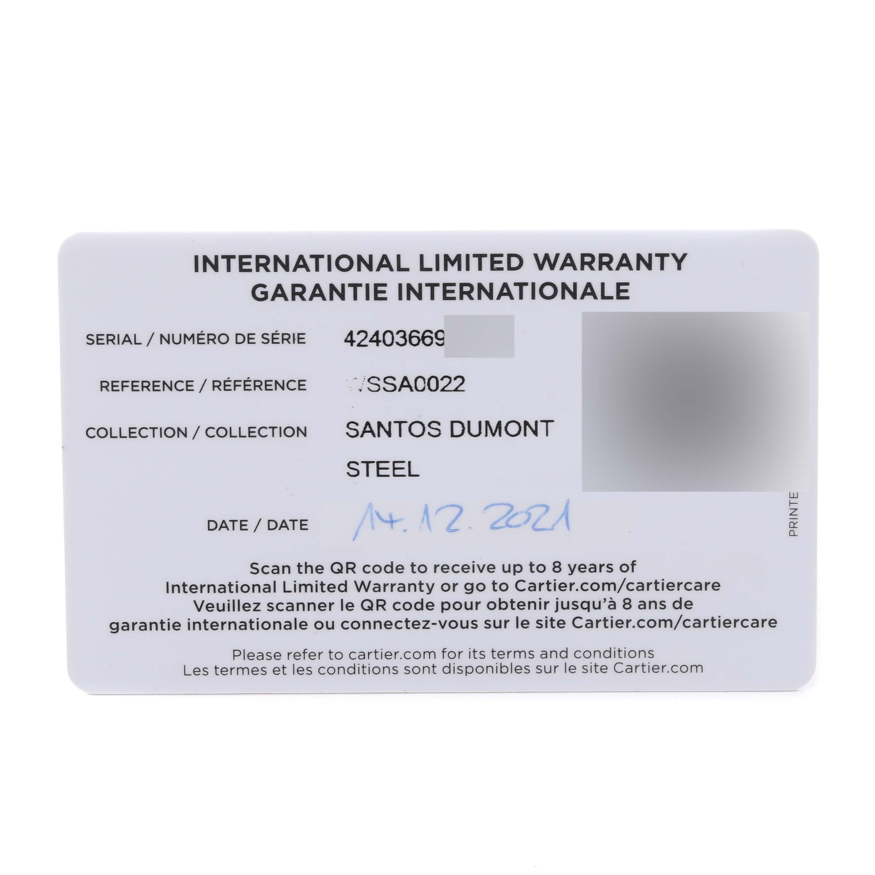 Cartier Santos Dumont Orologio da uomo in acciaio con cinturino nero WSSA0022 Scatola 3