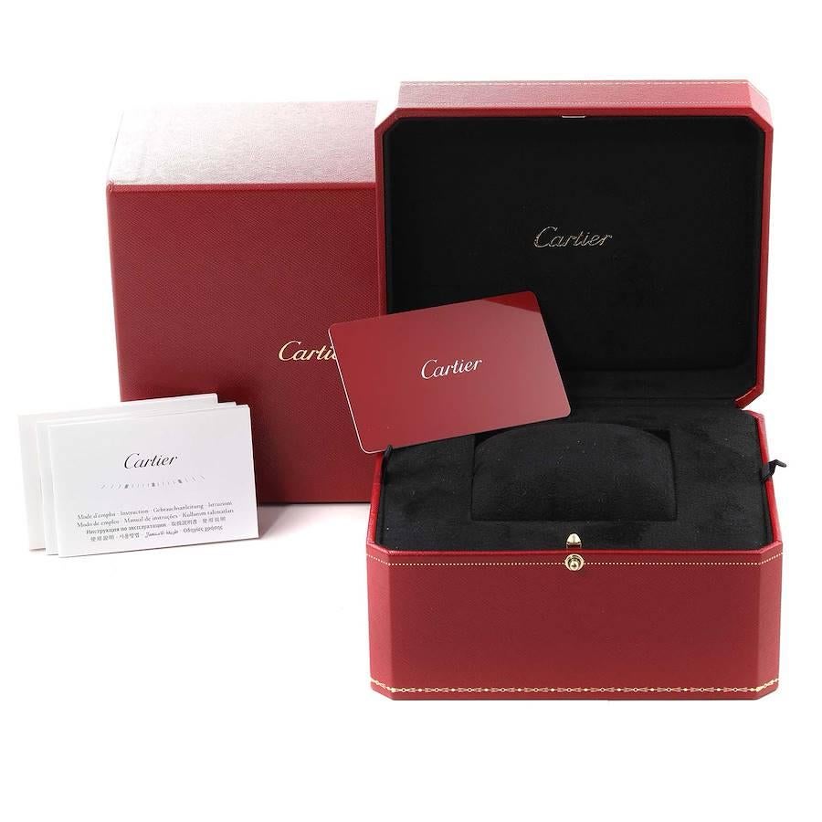Cartier Santos Dumont Stahl-Herrenuhr mit großem schwarzem Riemen WSSA0022 Boxkarte im Angebot 8