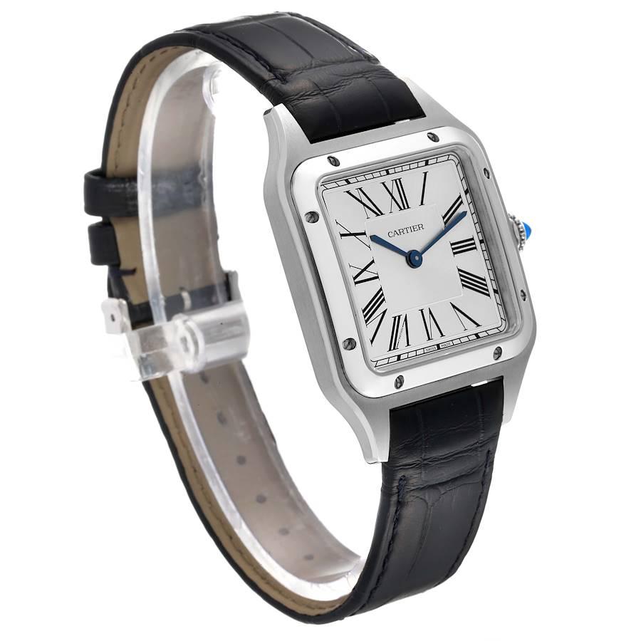 Cartier Santos Dumont Stahl-Herrenuhr mit großem schwarzem Riemen WSSA0022 Boxkarte im Zustand „Hervorragend“ im Angebot in Atlanta, GA