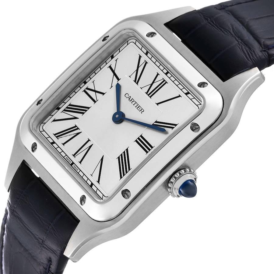Cartier Santos Dumont Stahl-Herrenuhr mit großem schwarzem Riemen WSSA0022 Boxkarte im Angebot 2