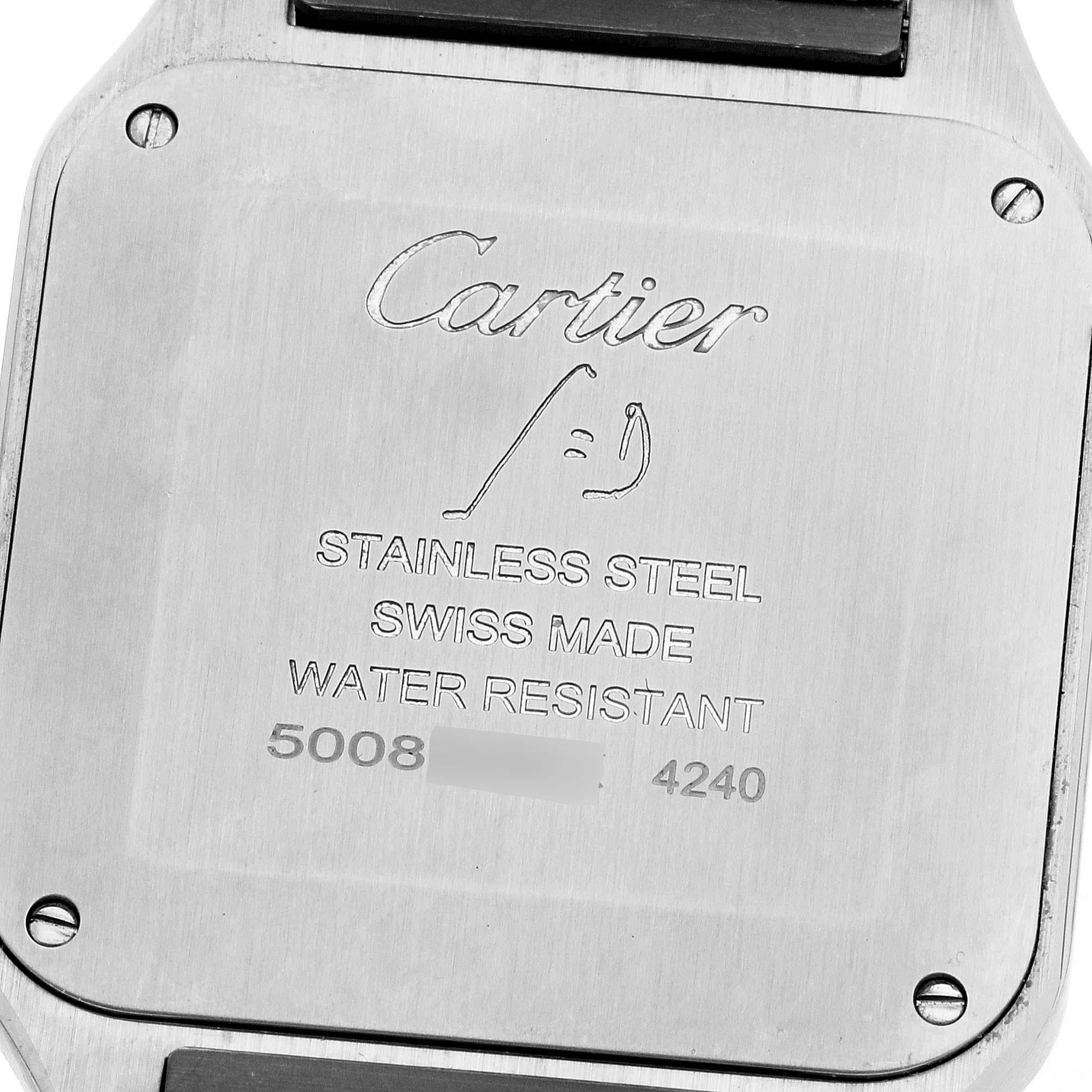Cartier Santos Dumont Large Black Strap Steel Mens Watch WSSA0022 Box Card In Excellent Condition In Atlanta, GA