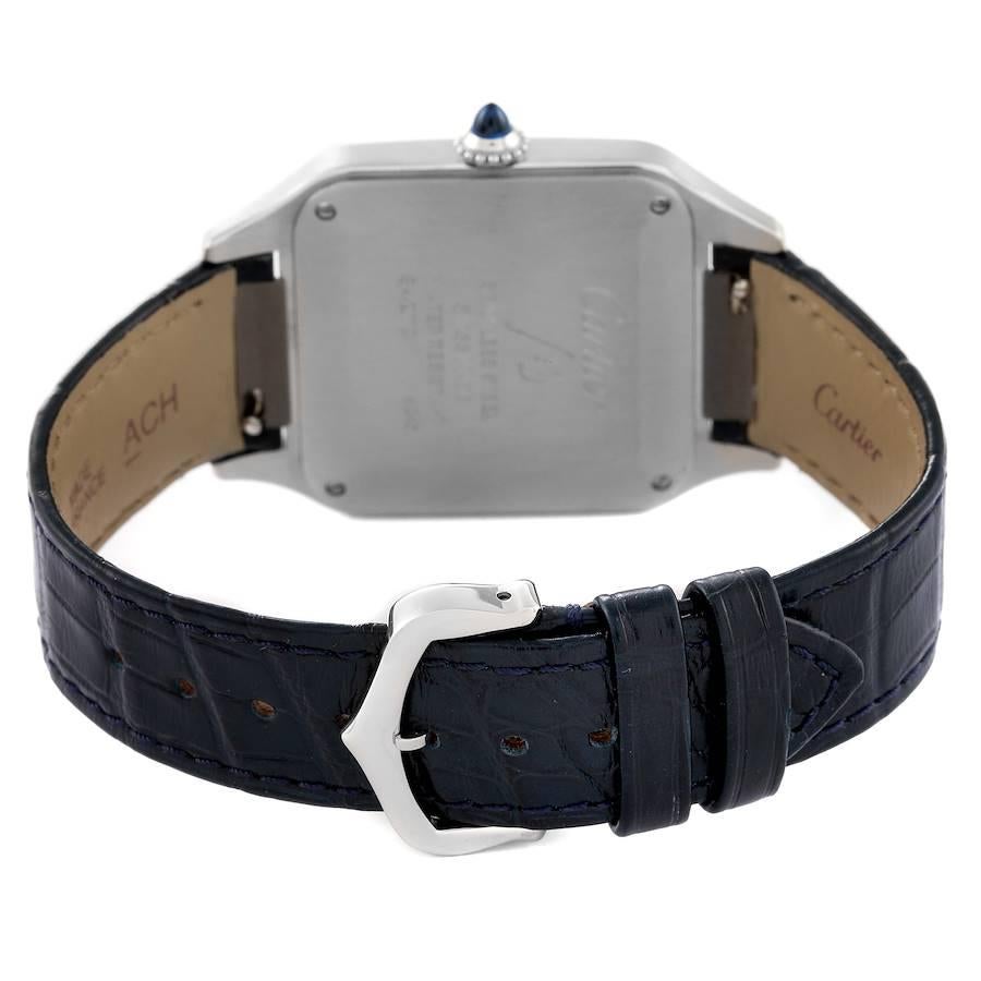 Cartier Santos Dumont Stahl-Herrenuhr mit großem schwarzem Riemen WSSA0022 Boxkarte im Angebot 4