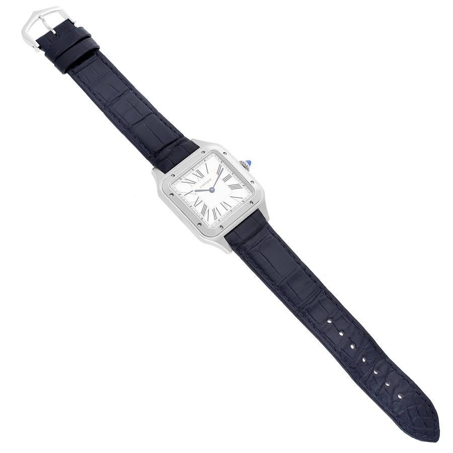 Cartier Santos Dumont Stahl-Herrenuhr mit großem schwarzem Riemen WSSA0022 Boxkarte im Angebot 5