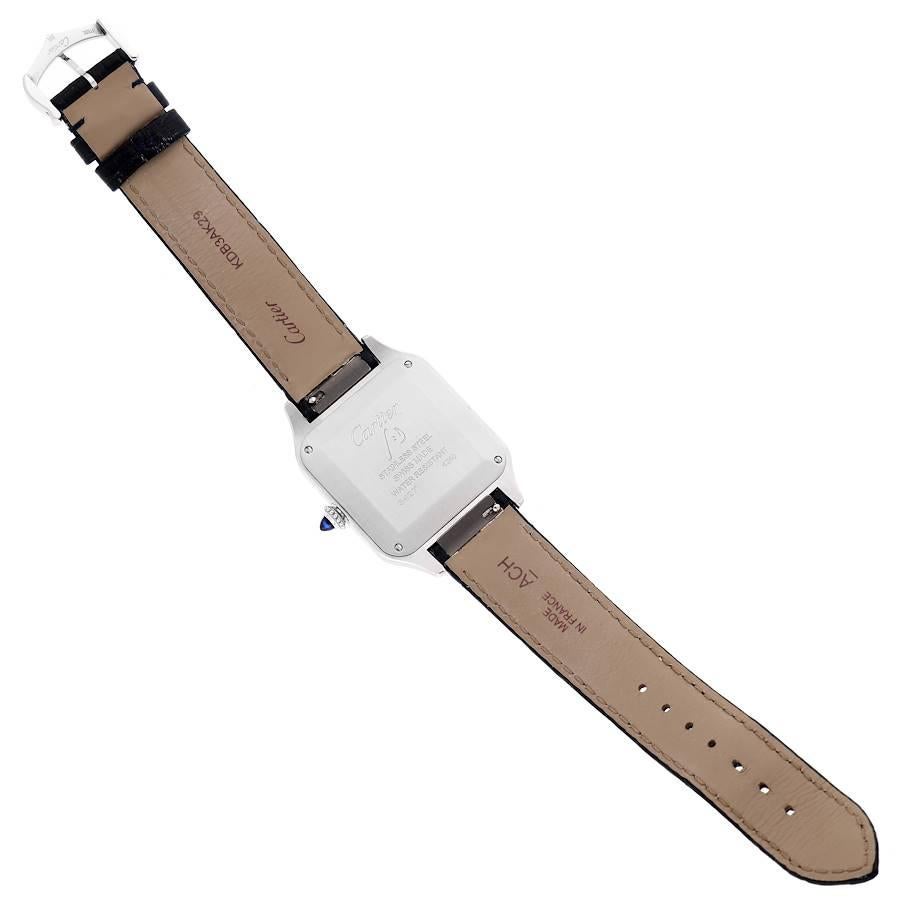 Cartier Santos Dumont Stahl-Herrenuhr mit großem schwarzem Riemen WSSA0022 Boxkarte im Angebot 6
