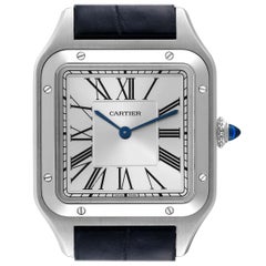 Cartier Santos Dumont Large Black Strap Steel Mens Watch WSSA0022 Box Card