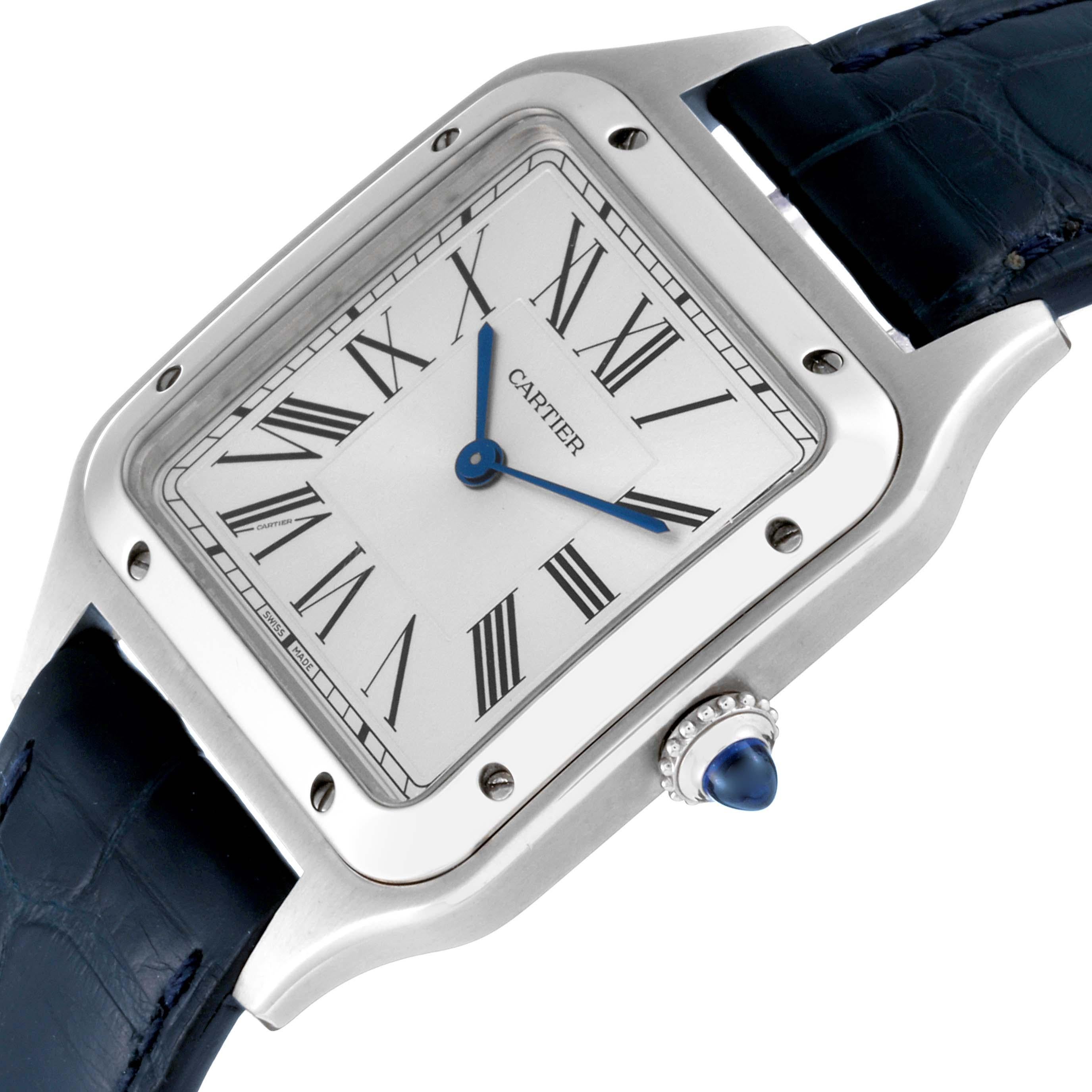 Men's Cartier Santos Dumont Large Black Strap Steel Mens Watch WSSA0022