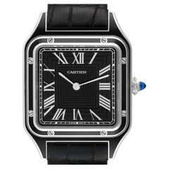 Cartier Santos Dumont Large Black Strap Steel Mens Watch WSSA0046 Unworn