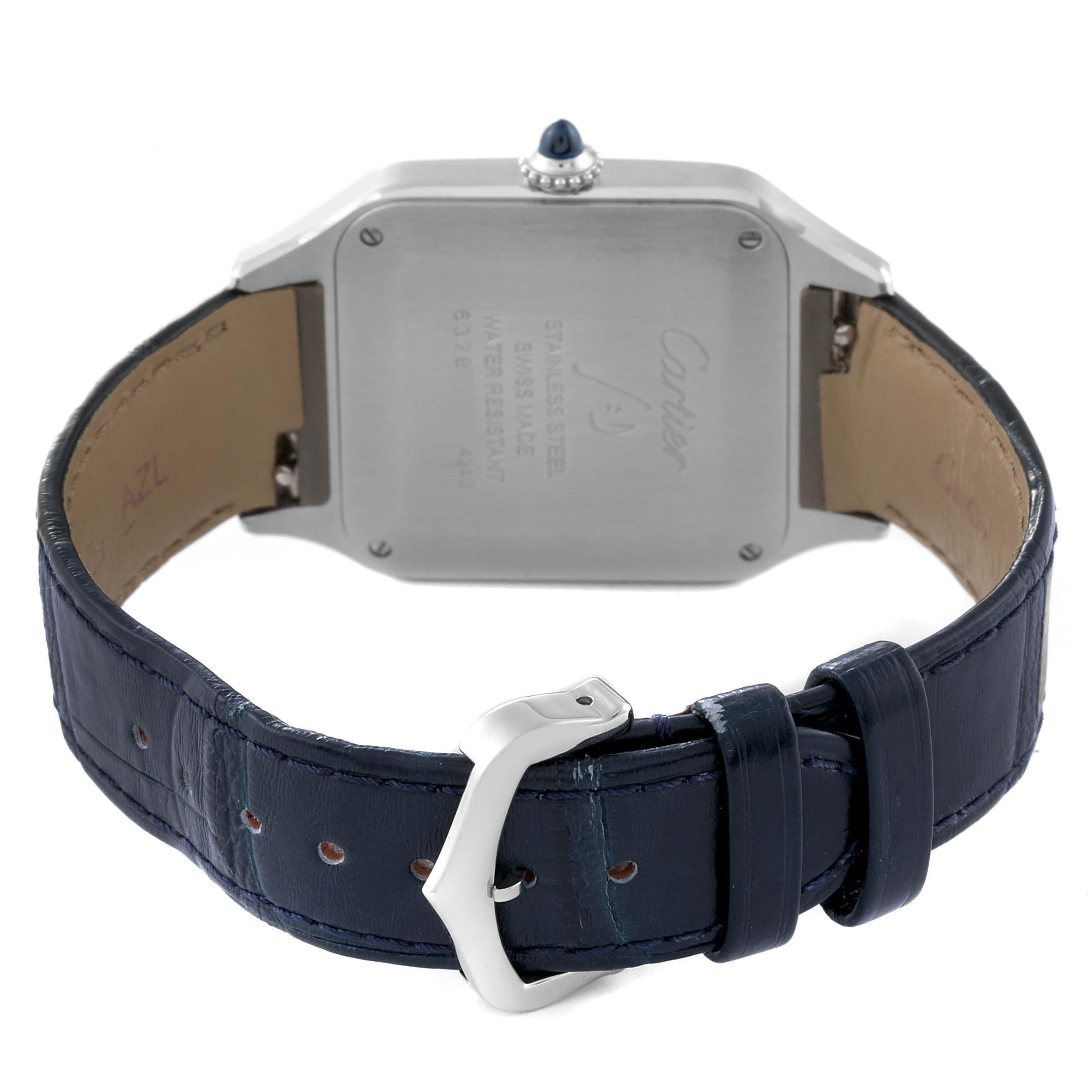 Cartier Santos Dumont Large Blue Strap Steel Mens Watch WSSA0022 In Excellent Condition In Atlanta, GA