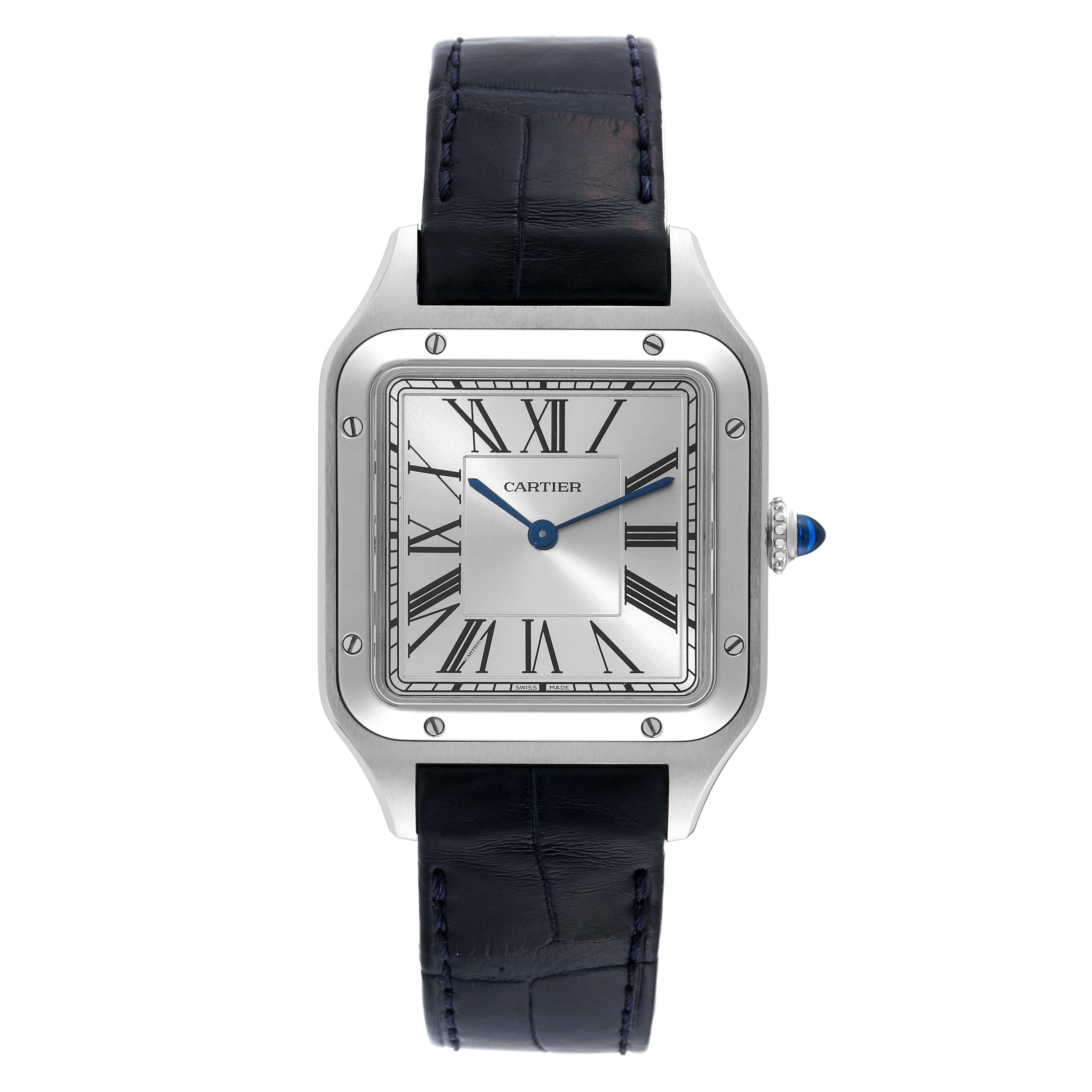Men's Cartier Santos Dumont Large Blue Strap Steel Mens Watch WSSA0022