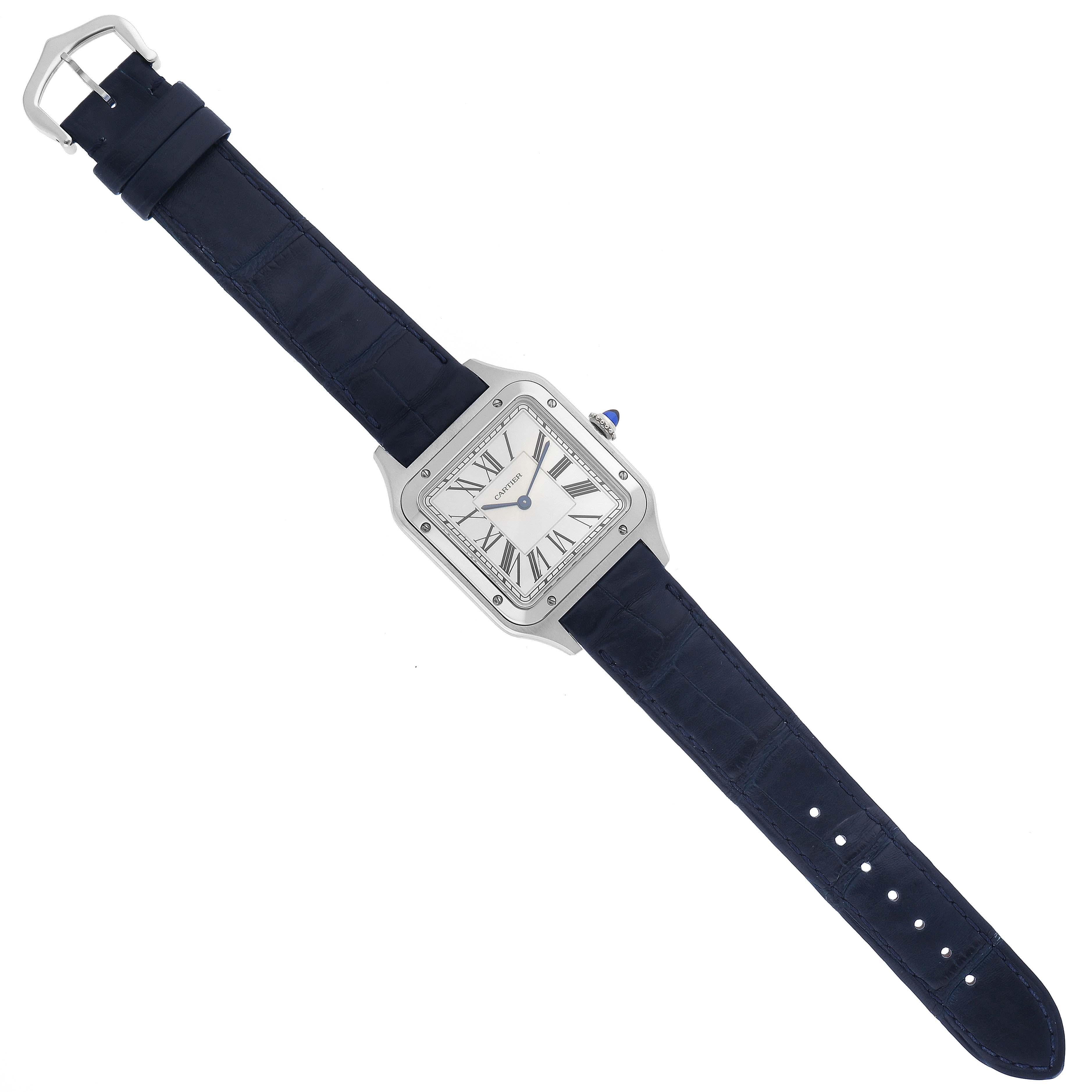 Cartier Santos Dumont Large Blue Strap Steel Mens Watch WSSA0022 4
