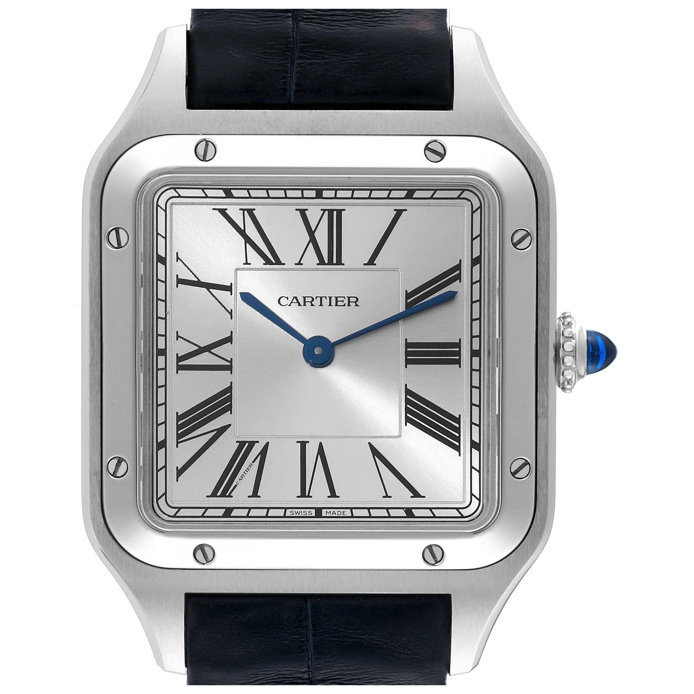 Cartier Santos Dumont Large Blue Strap Steel Mens Watch WSSA0022