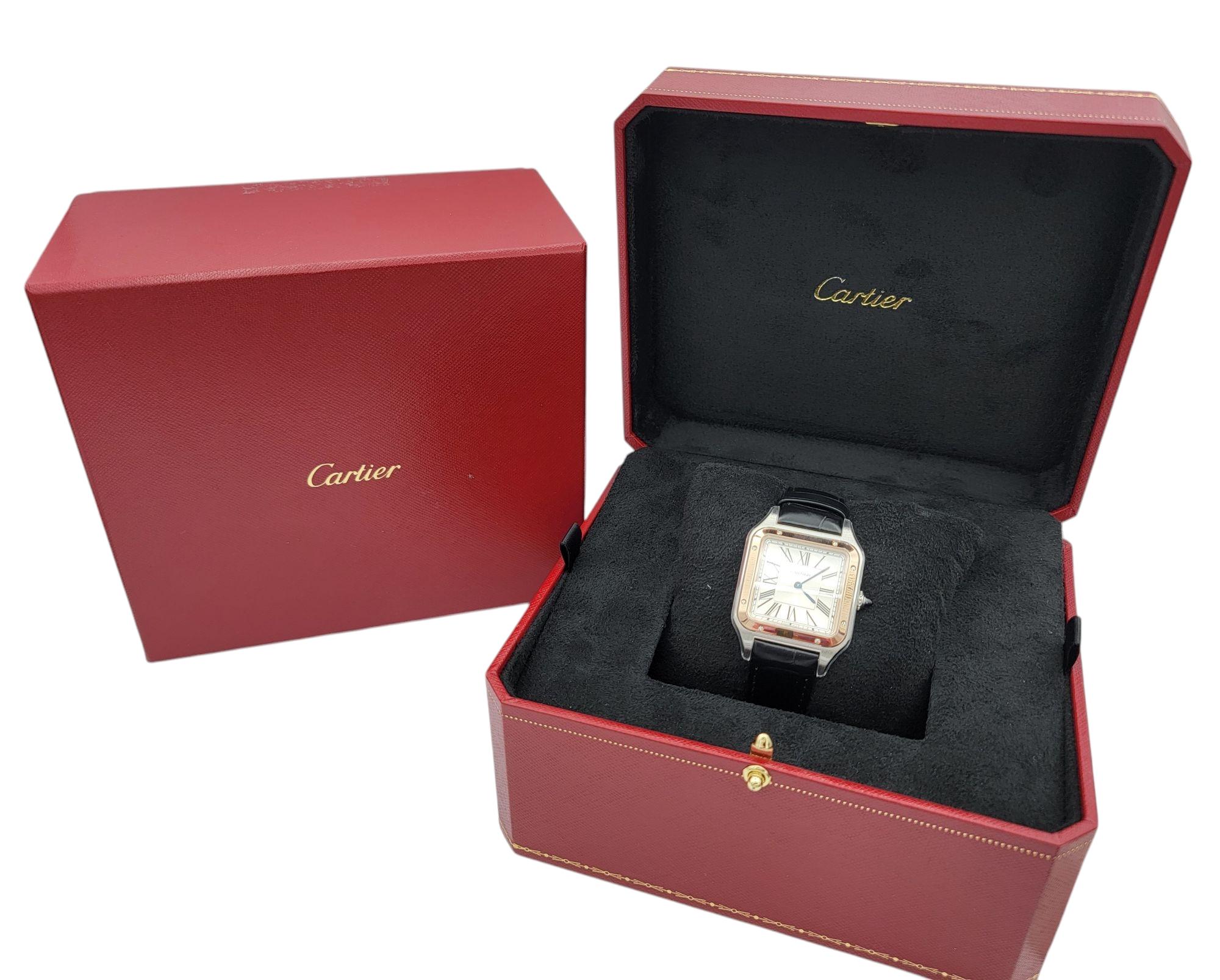 Cartier Santos-Dumont Large Model Stainless Steel & 18 Karat Rose Gold Watch For Sale 4