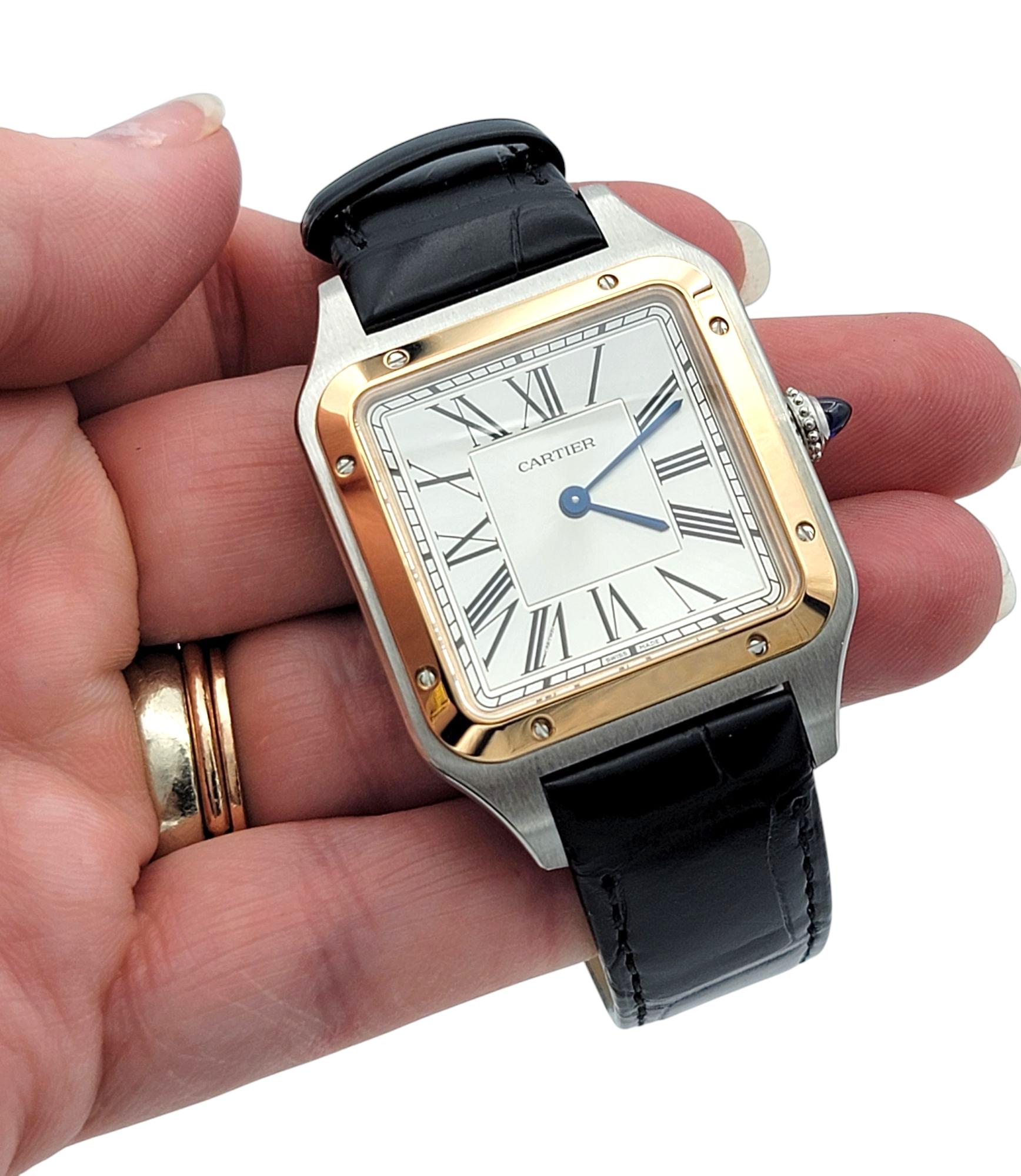 Cartier Santos-Dumont Large Model Stainless Steel & 18 Karat Rose Gold Watch For Sale 2