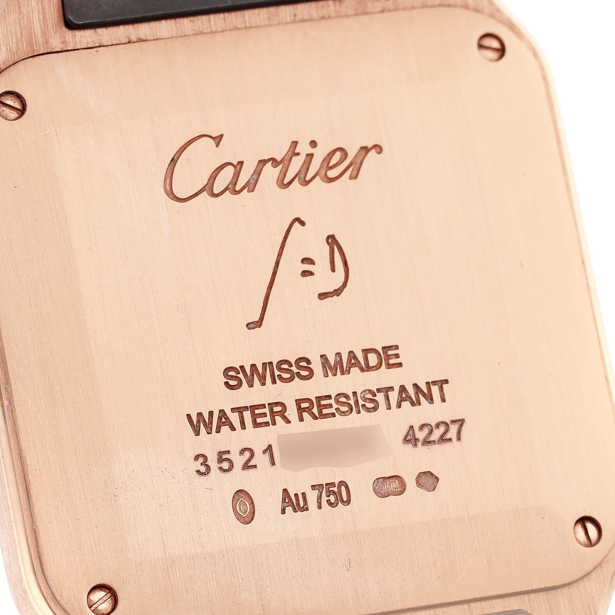 Cartier Santos Dumont Large Rose Gold Silver Dial Mens Watch WGSA0021 Box Card In Excellent Condition For Sale In Atlanta, GA