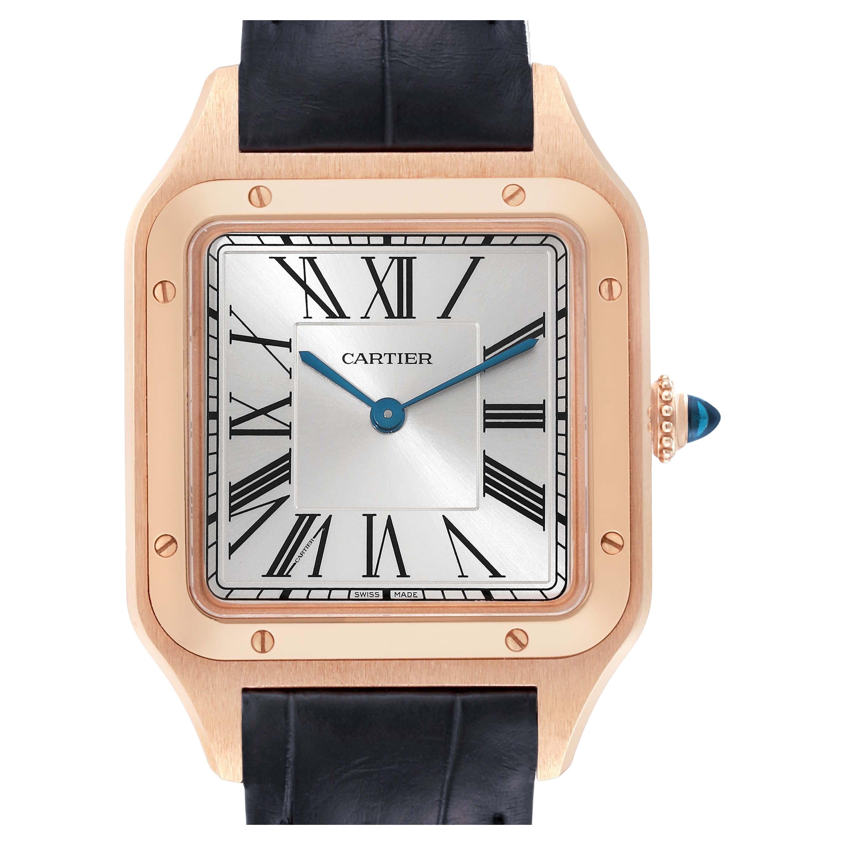 Cartier Santos Dumont Large Rose Gold Silver Dial Mens Watch WGSA0021 Box Card For Sale