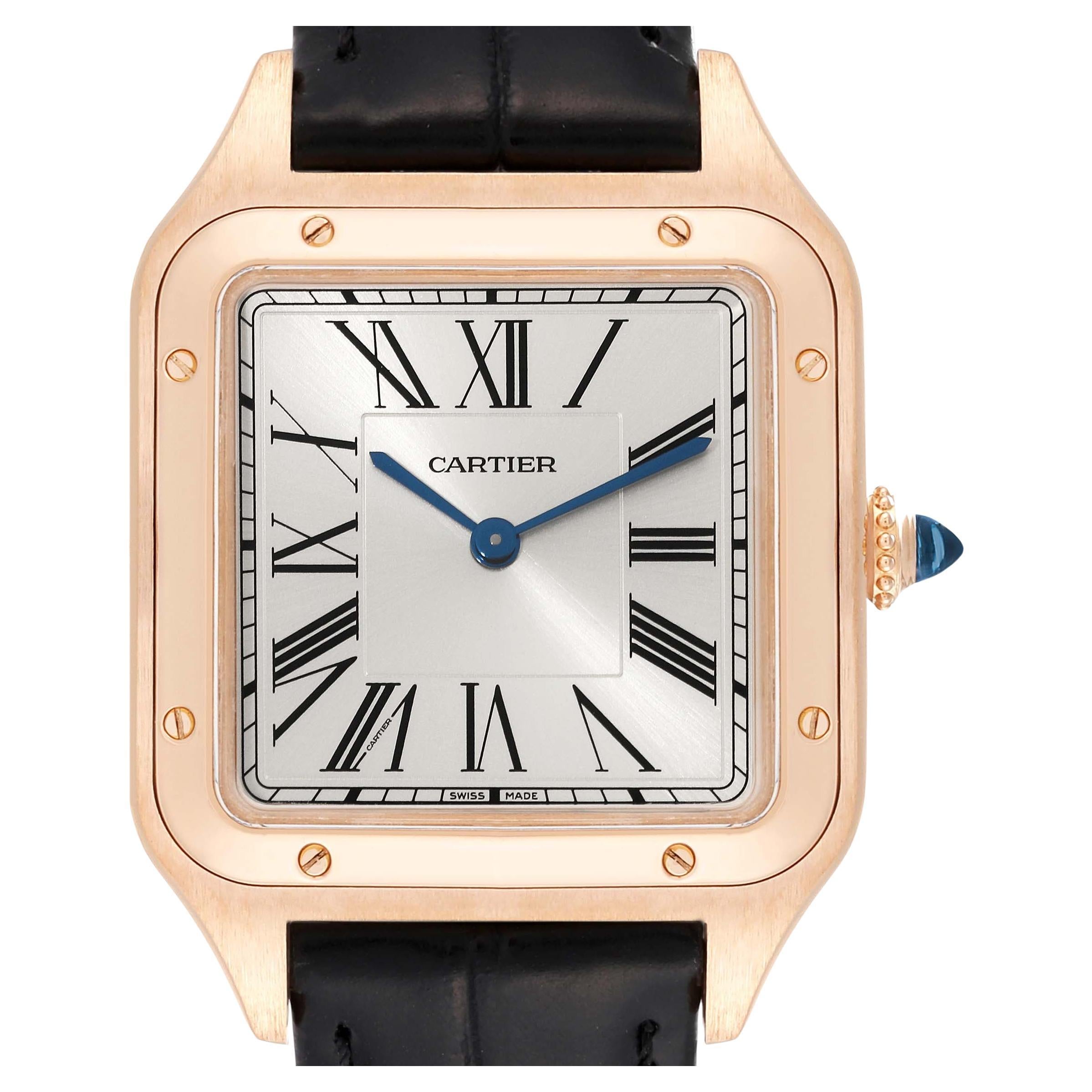 Cartier Santos Dumont Large Rose Gold Silver Dial Mens Watch WGSA0021 Papers