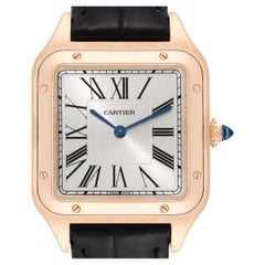 Cartier Santos Dumont Large Rose Gold Silver Dial Mens Watch WGSA0021 Papers