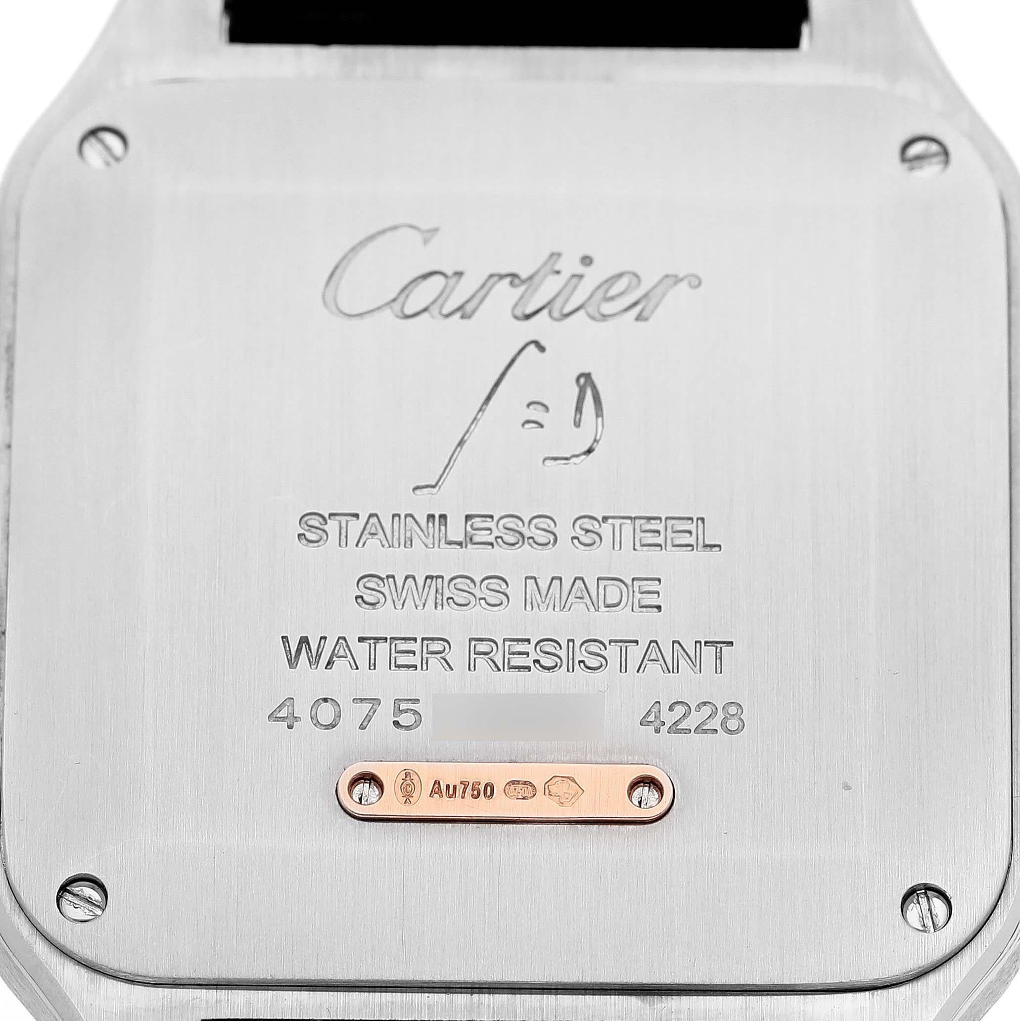 Cartier Santos Dumont Large Steel Rose Gold Mens Watch W2SA0011 Box Card In Excellent Condition In Atlanta, GA