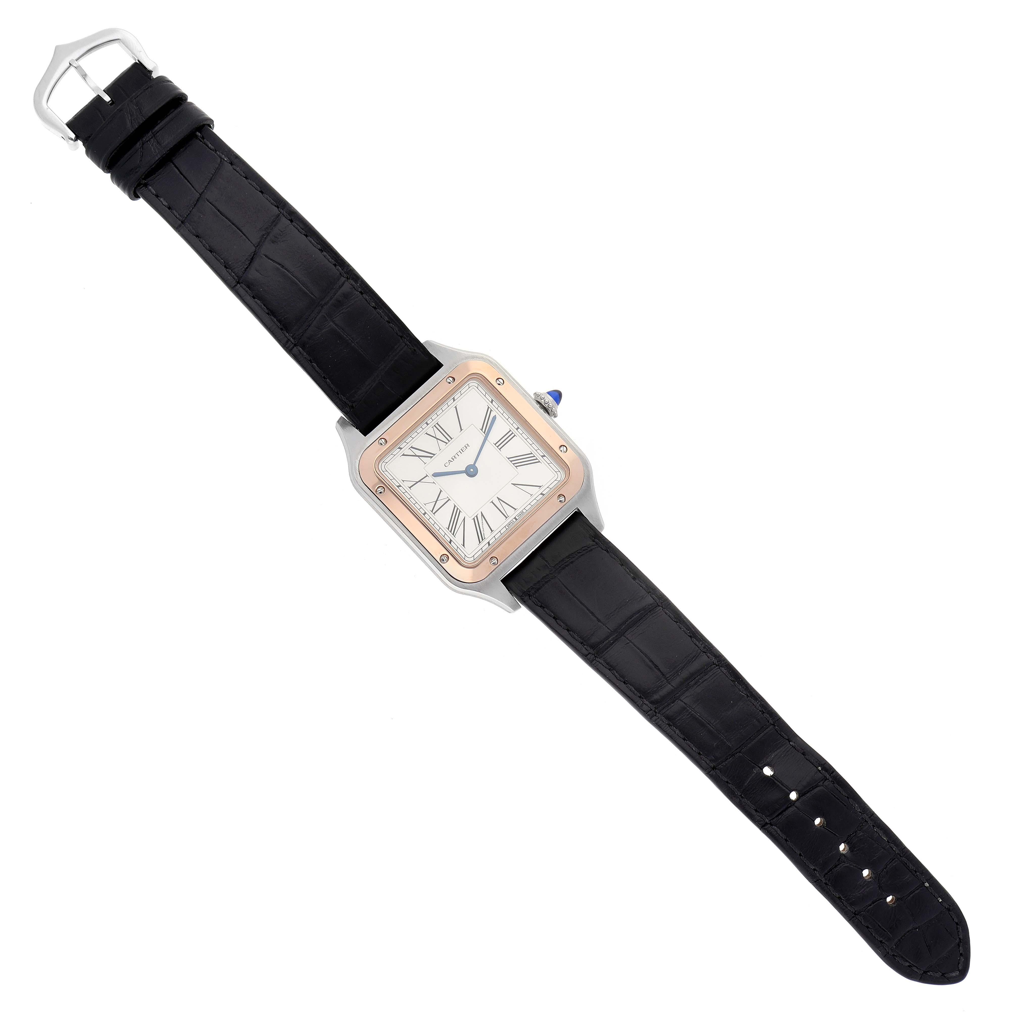 Cartier Santos Dumont Large Steel Rose Gold Mens Watch W2SA0011 Box Card 1