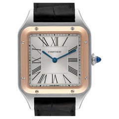 Cartier Santos Dumont Large Steel Rose Gold Mens Watch W2SA0011 Box Card