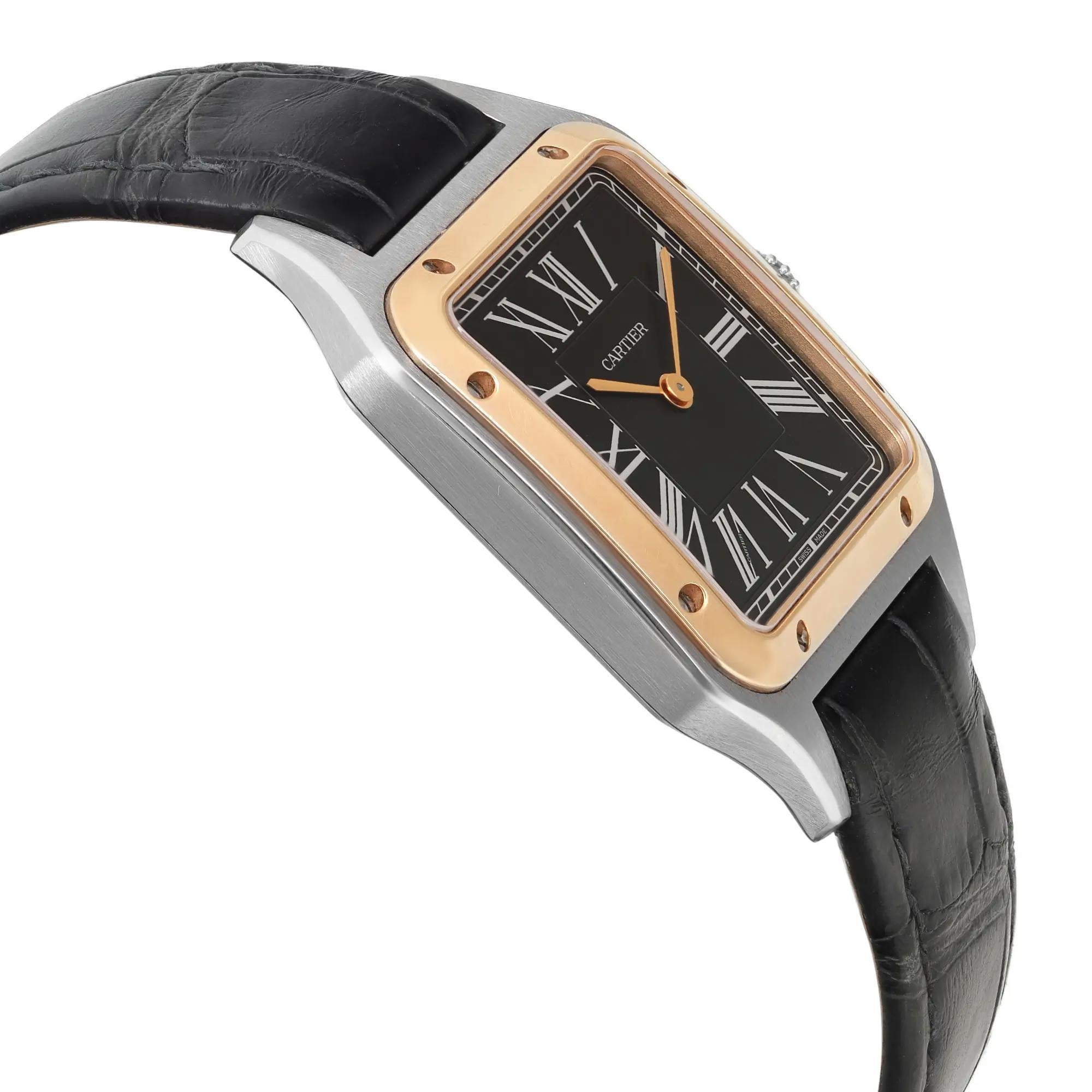 Women's or Men's Cartier Santos-Dumont le 14 Bis 18K Yellow Gold Steel Gray Dial Watch W2SA0015