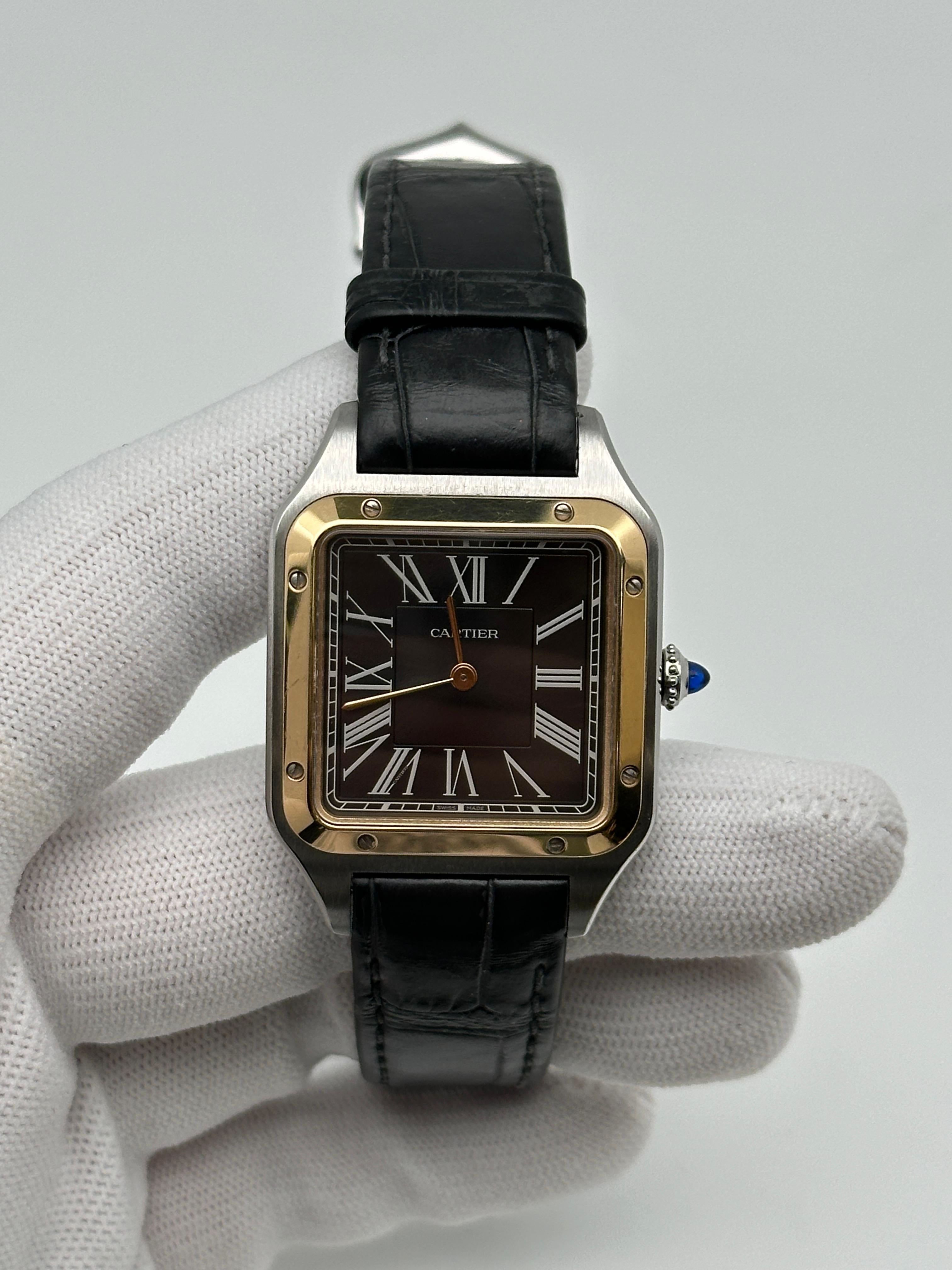 Cartier Santos-Dumont le 14 Bis 18K Yellow Gold Steel Gray Dial Watch W2SA0015 2