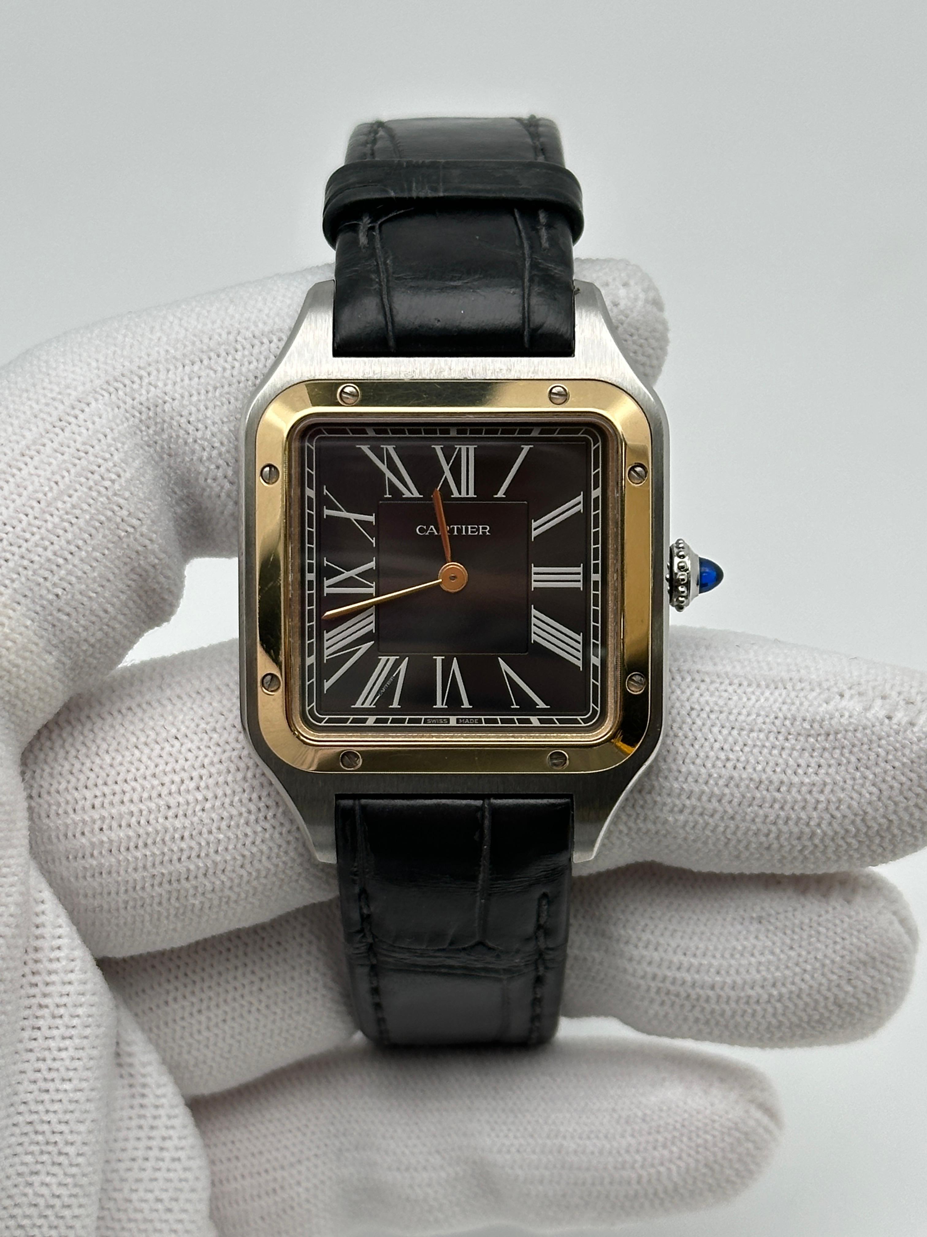 Cartier Santos-Dumont le 14 Bis 18K Yellow Gold Steel Gray Dial Watch W2SA0015 3