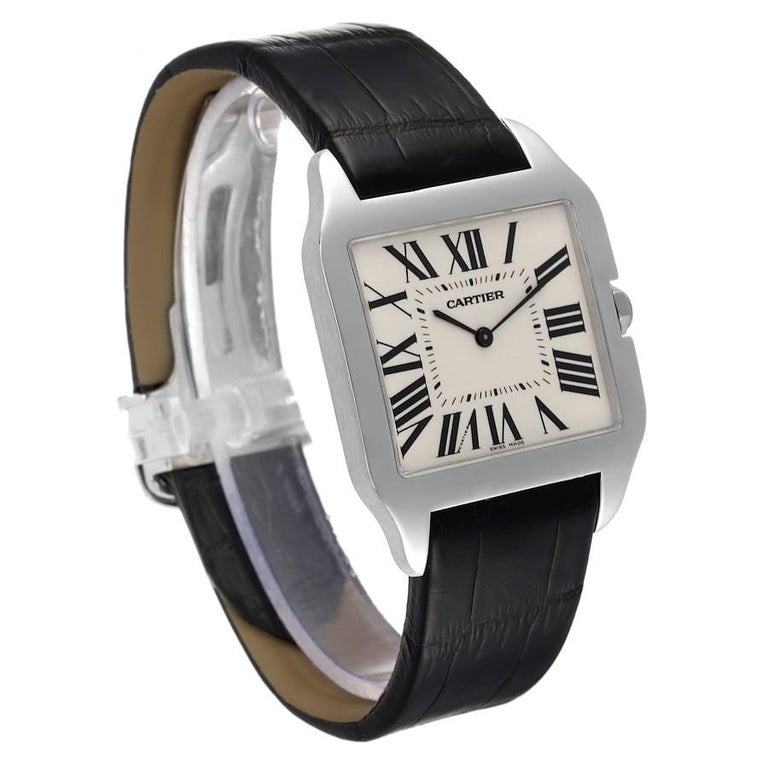Cartier Santos Dumont Mens 18k White Gold Silver Dial Mens Watch W2007051 In Excellent Condition For Sale In Atlanta, GA