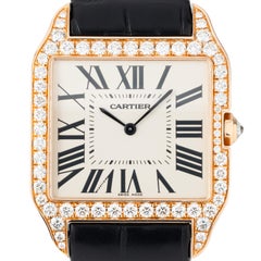 Cartier Santos Dumont Model WH100751 18 Karat Rose Gold Diamonds Box Papers