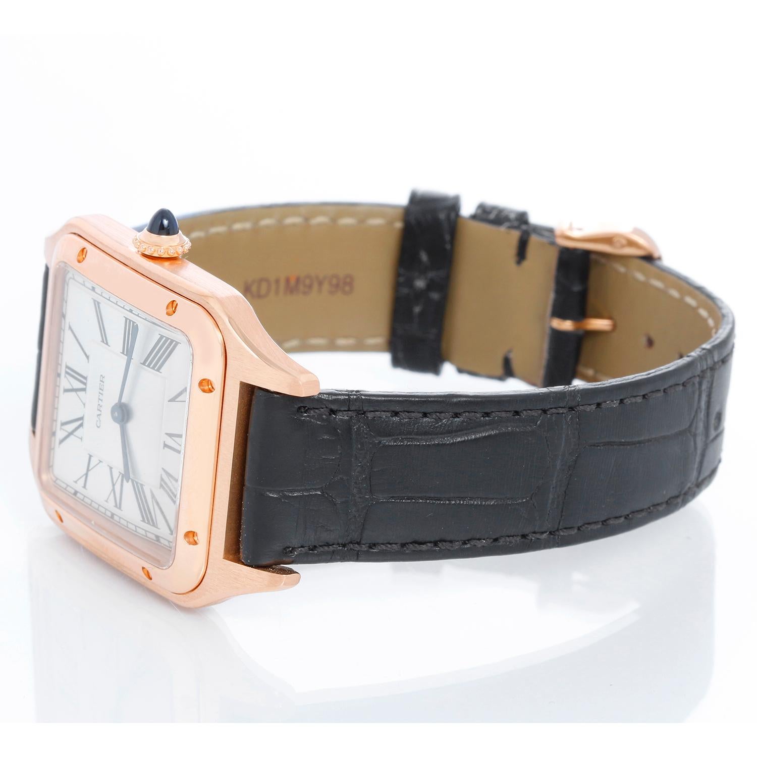 Cartier Santos Dumont Quartz 18k Rose  Gold WGSA0021 4227 - Quartz. 18k rose gold square case (31 mm x 42 mm) diameter. Silver Dial with Roman numerals. Black Cartier alligator strap with 18k rose gold tang buckle . Pre-owned with Cartier box and