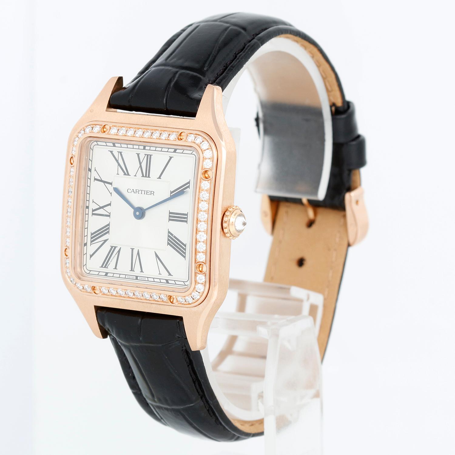 Cartier Santos Dumont Quartz 18k Rose  Gold  WJSA0016 4241 In Excellent Condition In Dallas, TX