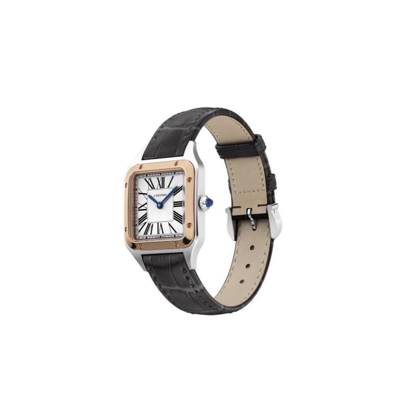 Cartier Santos-Dumont Quartz Small Model Pink Gold and Steel Watch W2SA0012  For Sale at 1stDibs