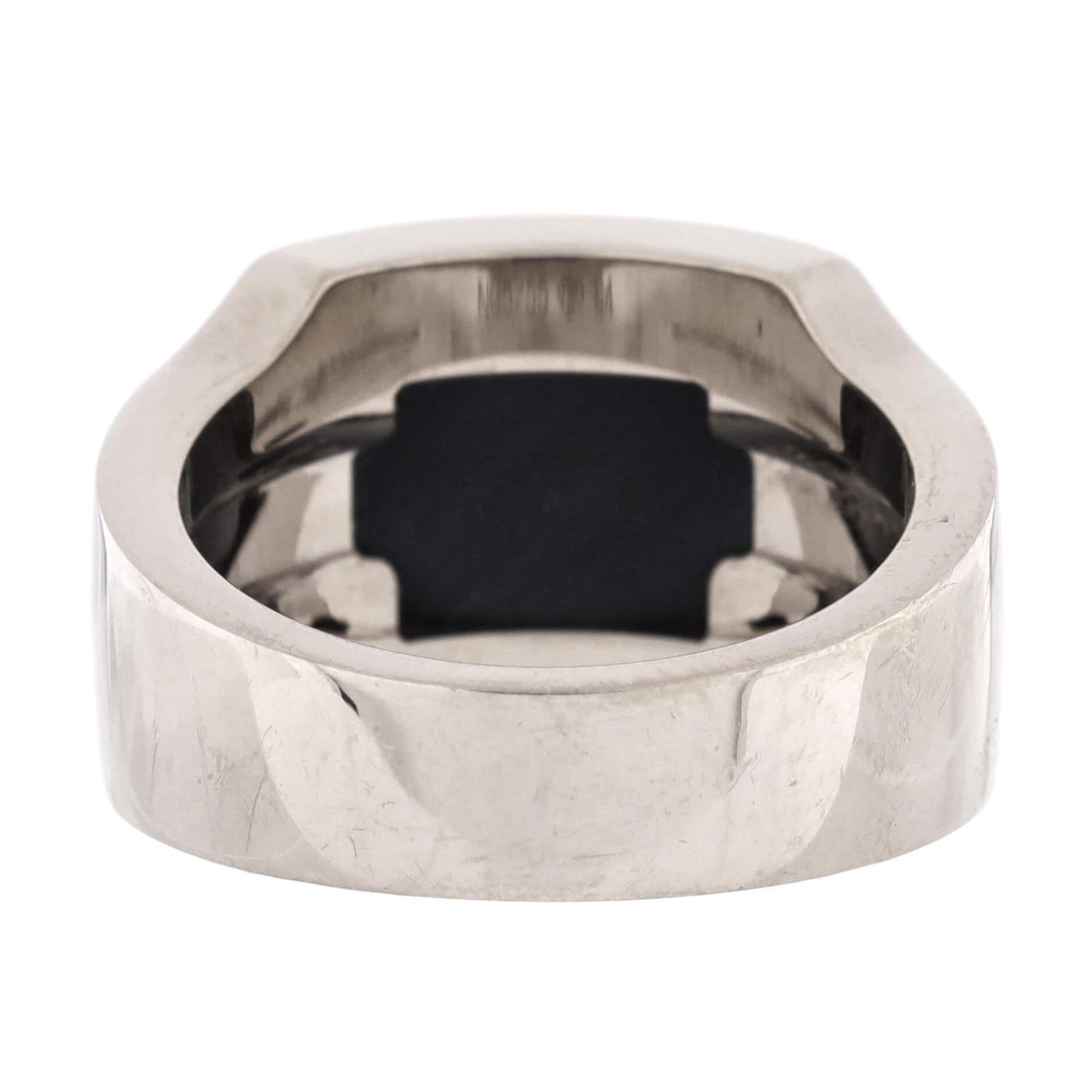 Cartier Santos Dumont Ring 18k White Gold with Hawk's Eye In Good Condition In New York, NY