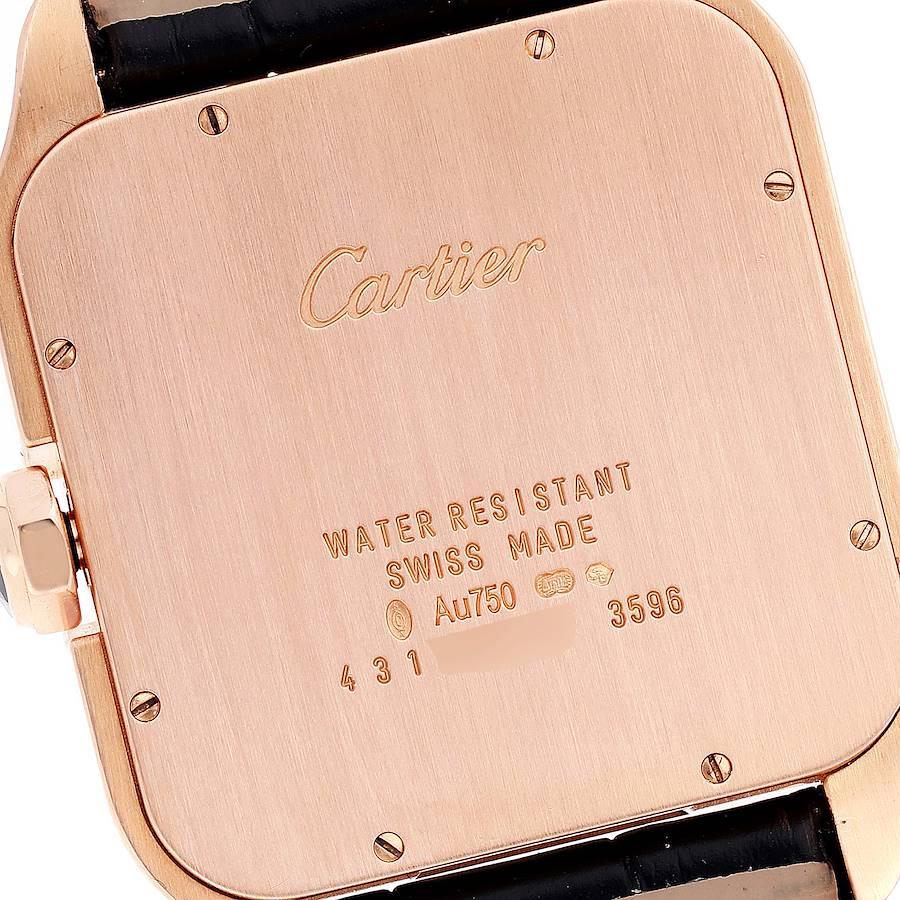 Cartier Santos-Dumont Rose Gold Silver Dial Black Strap Mens Watch W2020067 In Excellent Condition For Sale In Atlanta, GA
