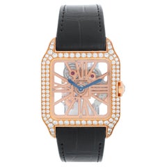 Cartier Santos Dumont Skeleton Rose Gold Diamond Watch HPI00587