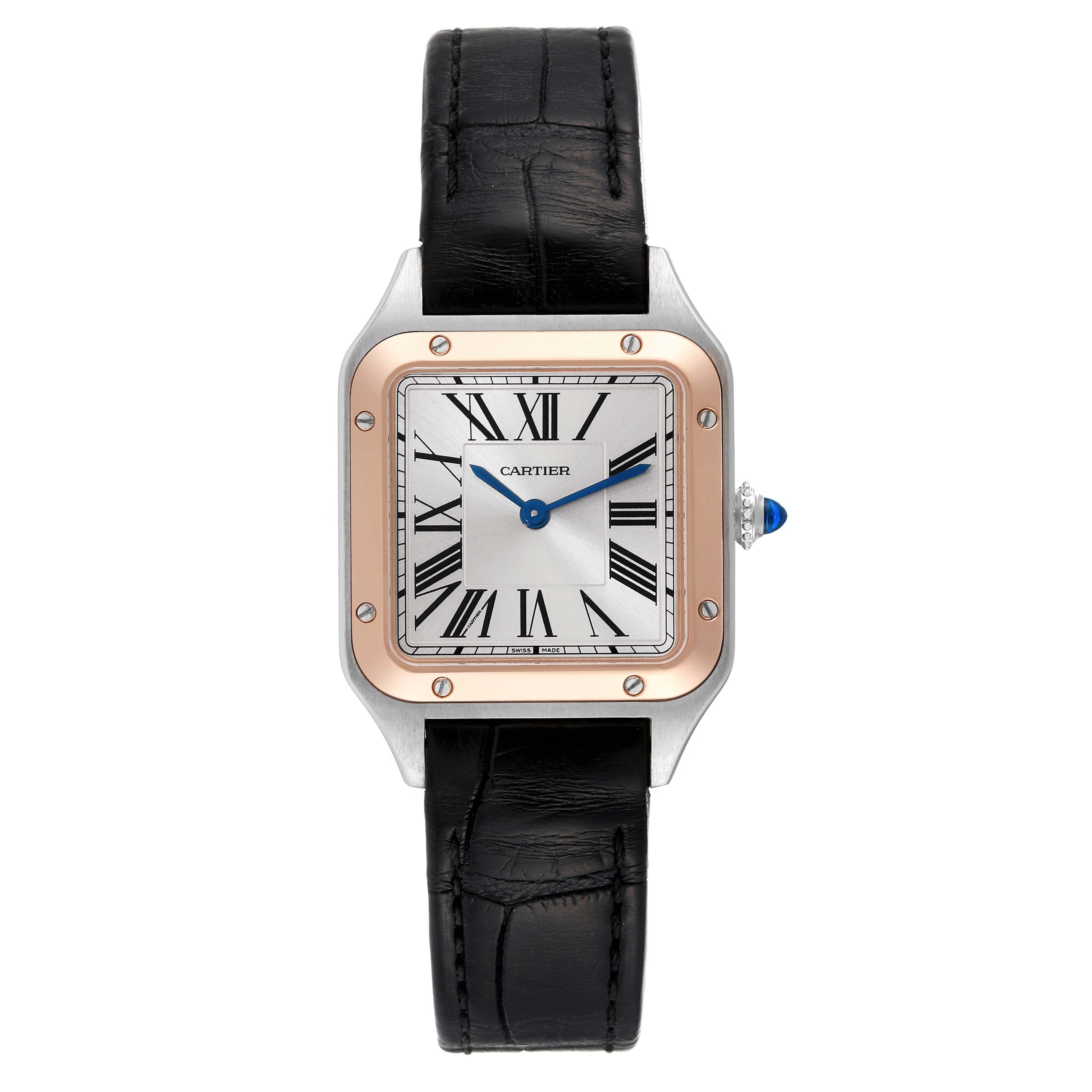 Cartier Santos Dumont Steel Rose Gold Silver Dial Ladies Watch W2SA0012 In Excellent Condition For Sale In Atlanta, GA