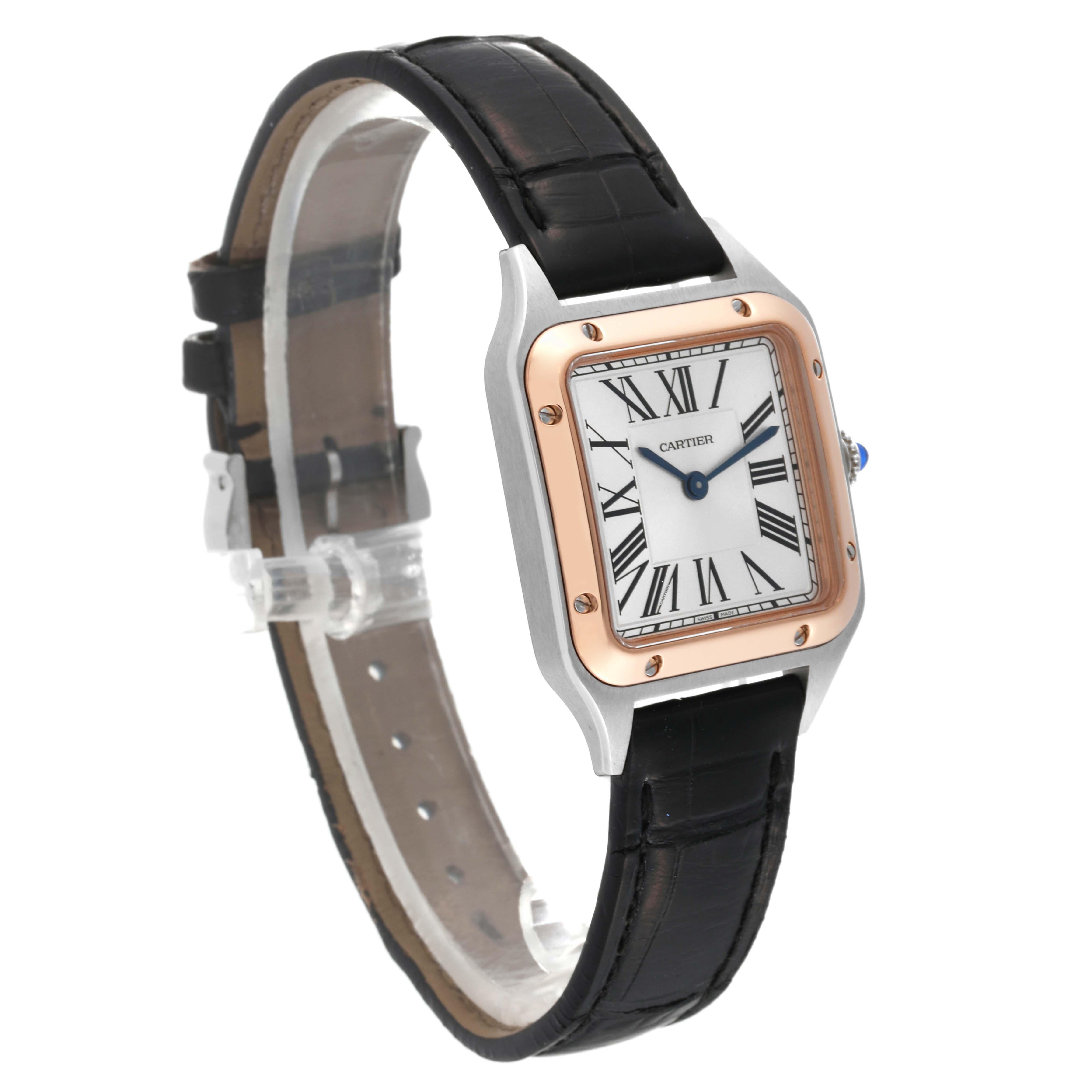Cartier Santos Dumont Steel Rose Gold Silver Dial Ladies Watch W2SA0012 For Sale 2