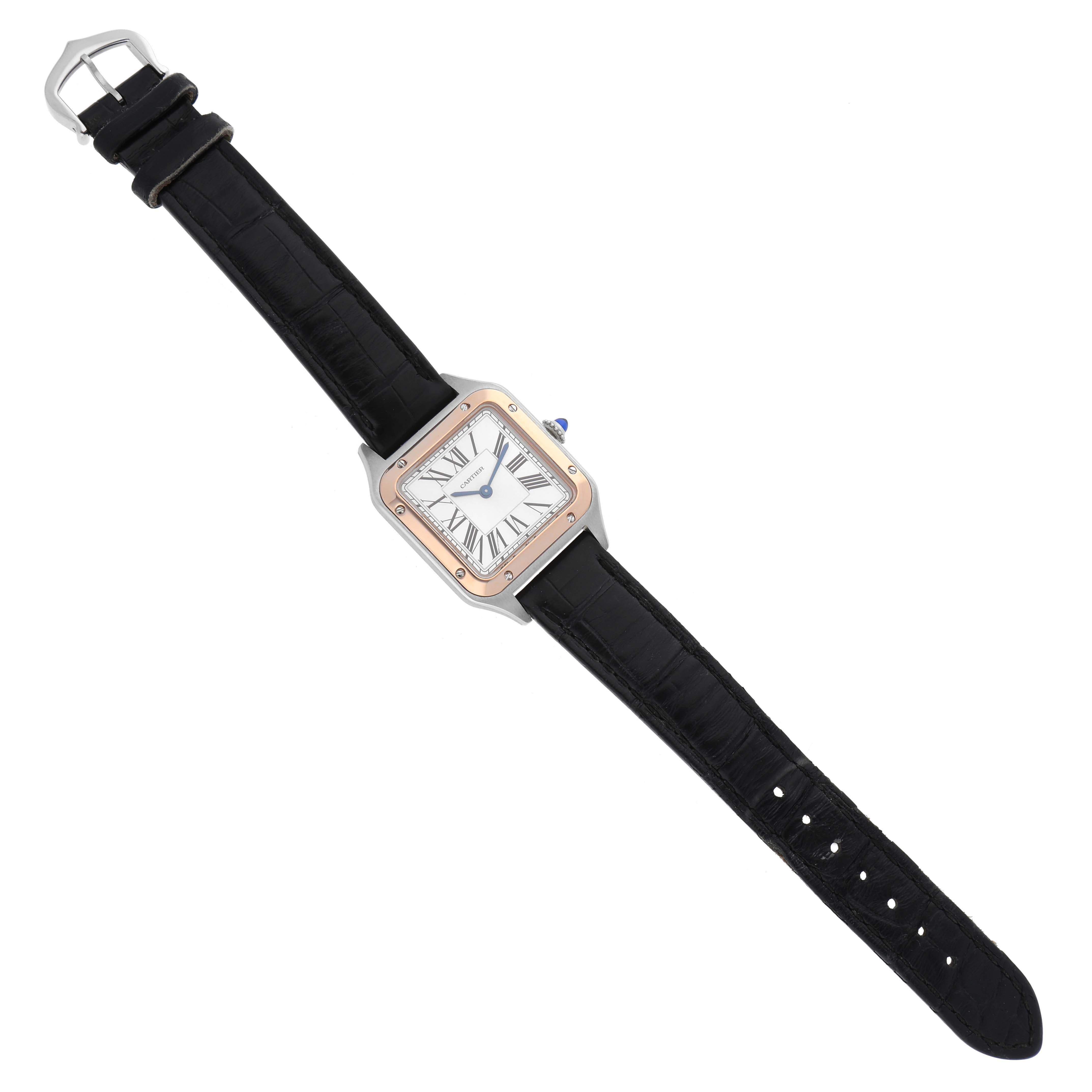 Cartier Santos Dumont Steel Rose Gold Silver Dial Ladies Watch W2SA0012 For Sale 4