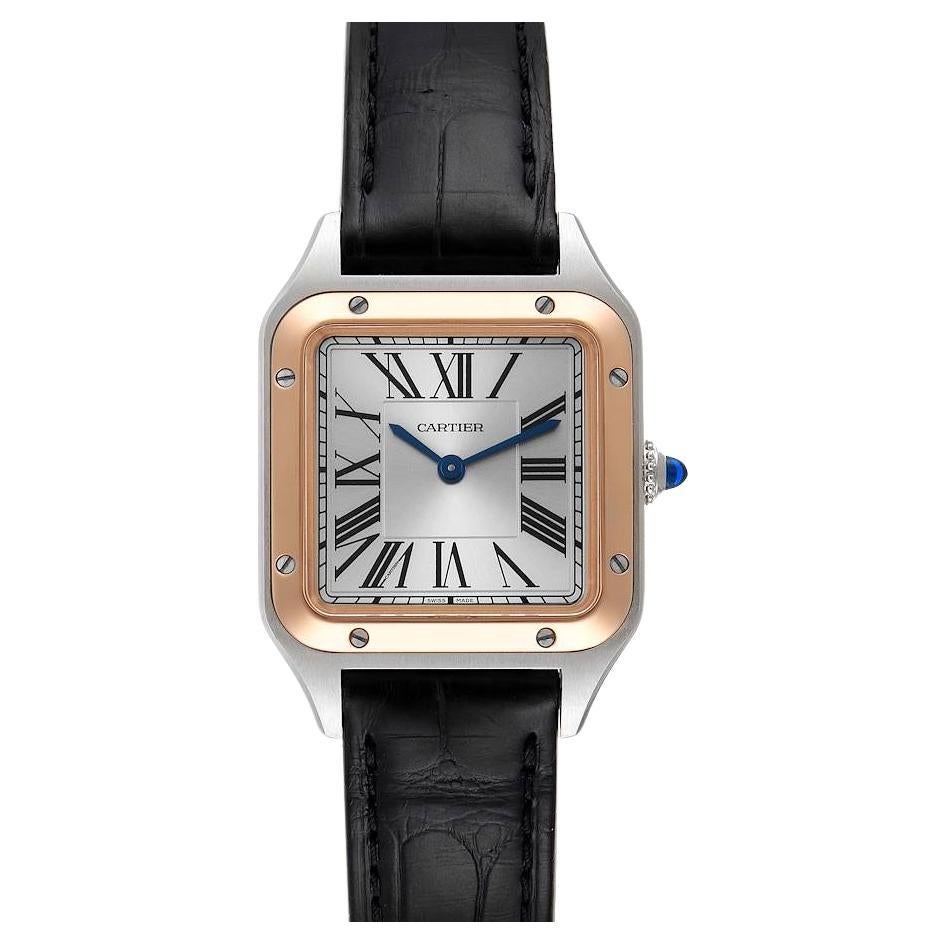 Cartier Santos Dumont Steel Rose Gold Silver Dial Ladies Watch W2SA0012