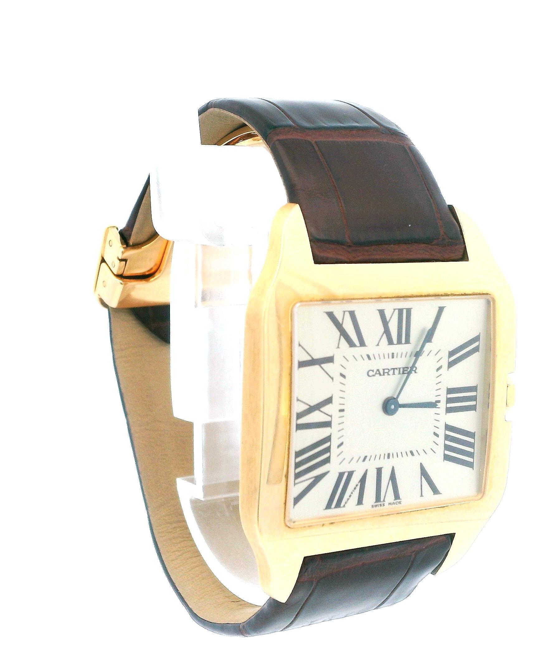 Cartier Santos Dumont W2006851 Large 18k Yellow Gold Mens Watch In Good Condition In Great Neck Plaza, NY