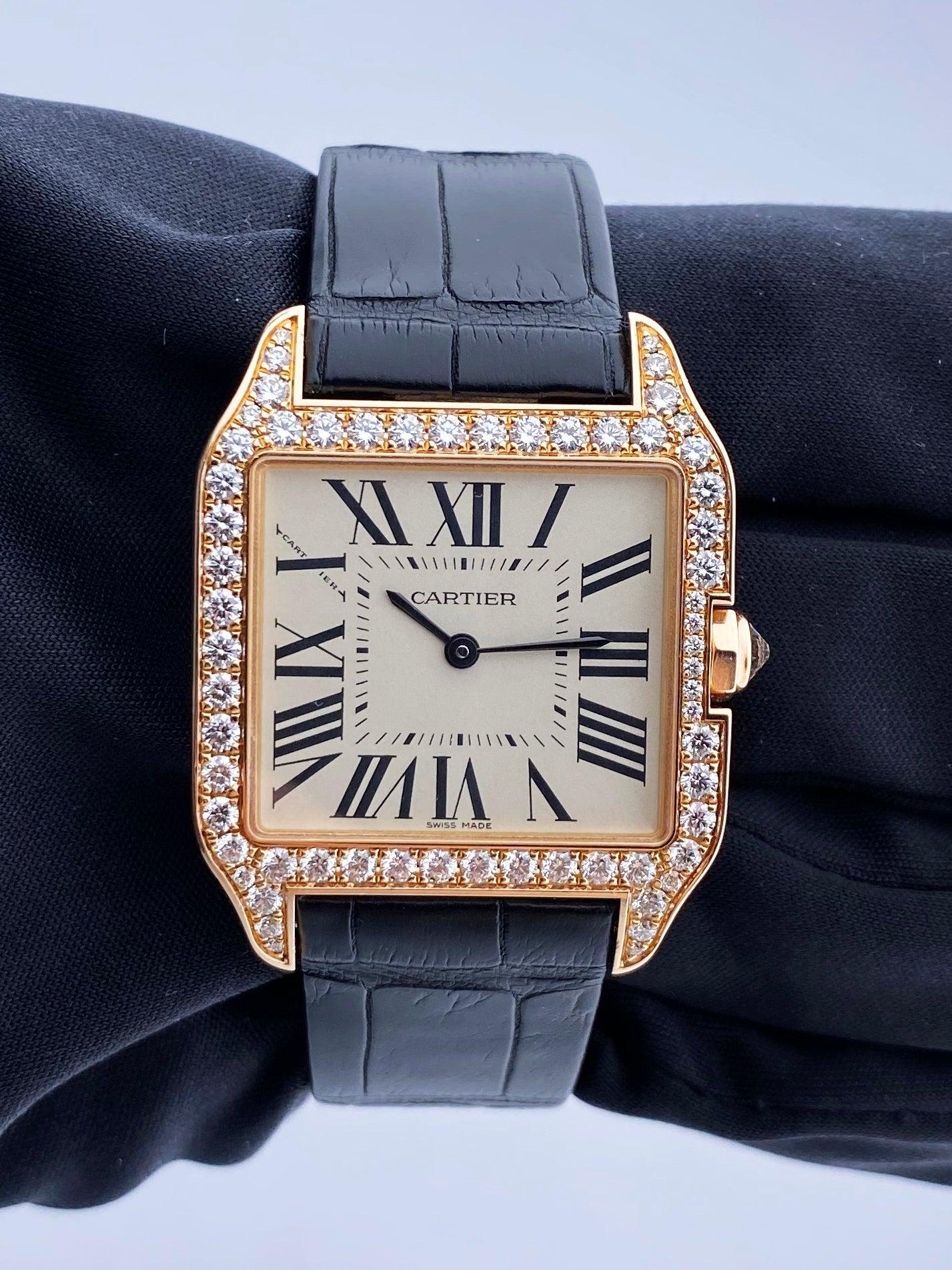 Cartier Santos Dumont WH100351 Rose Gold Diamond Ladies Watch Box Papers
