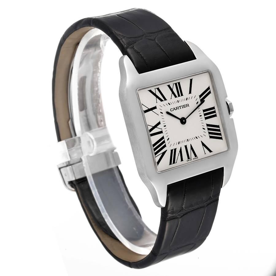 Cartier Santos Dumont White Gold Silver Dial Mens Watch W2007051 Papers In Excellent Condition In Atlanta, GA